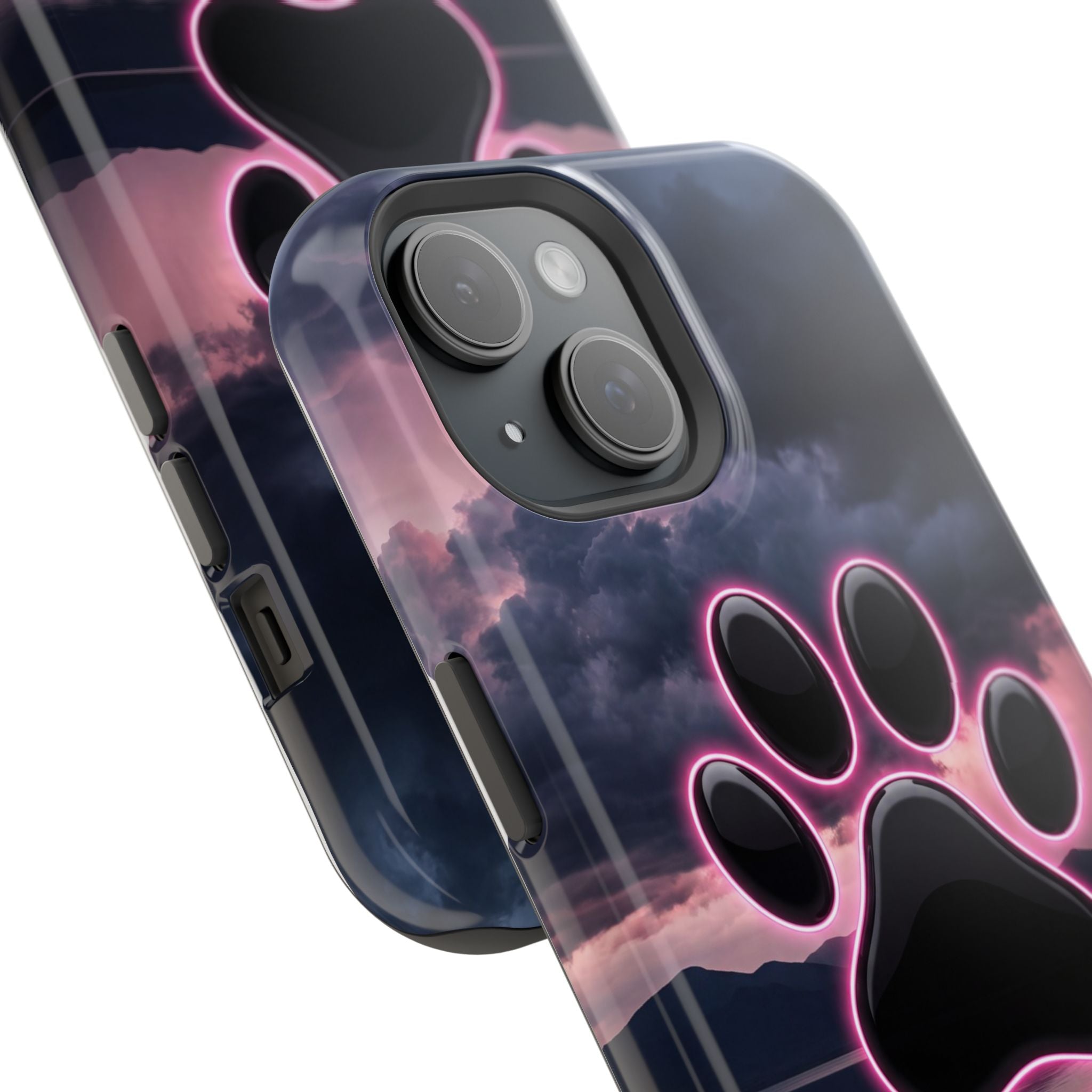Neon Paw Print Phone Case — Impact-Resistant Wireless Charging Cover