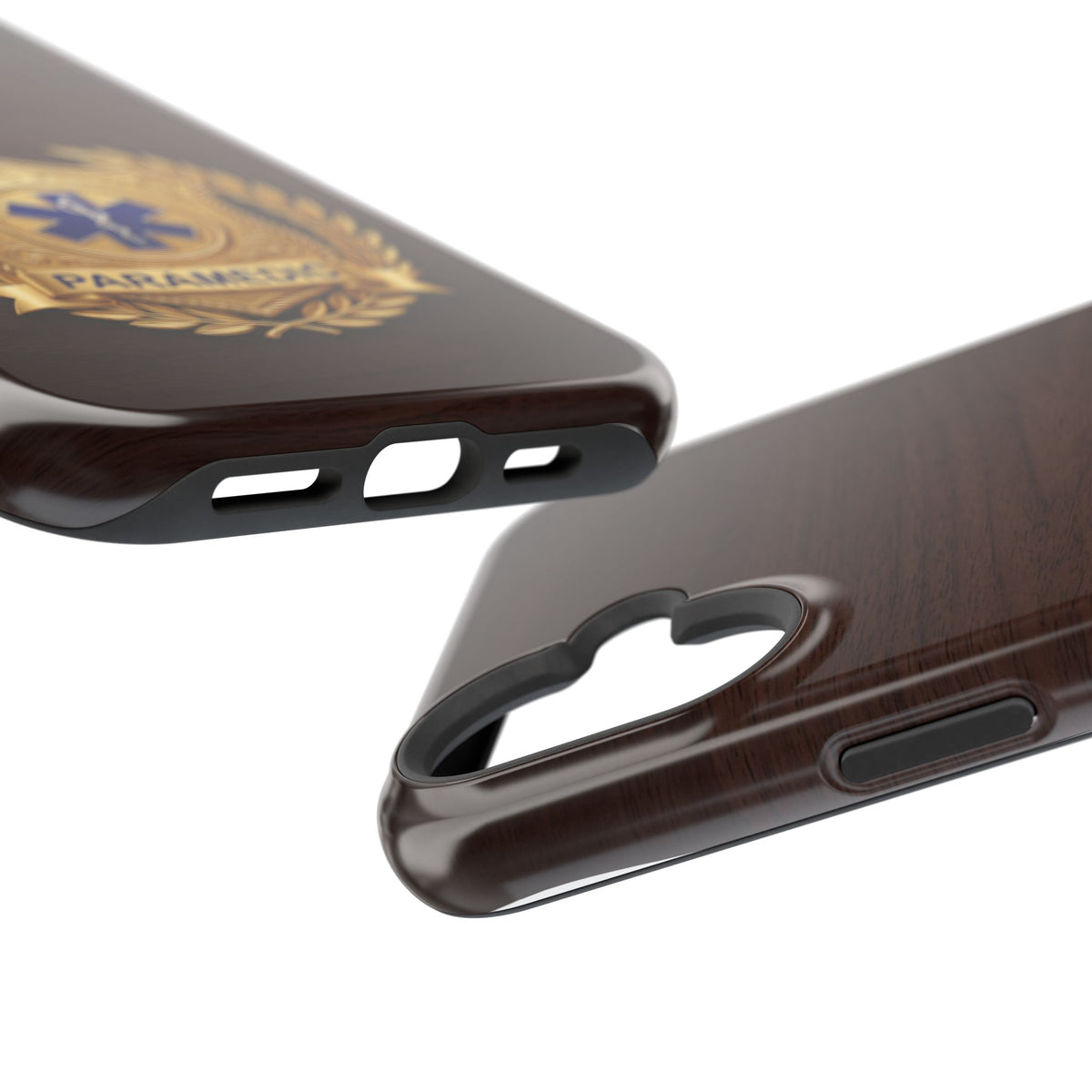 Gold Paramedic Laurel Badge Wood Phone Case — Magnetic Wireless Charging Cover