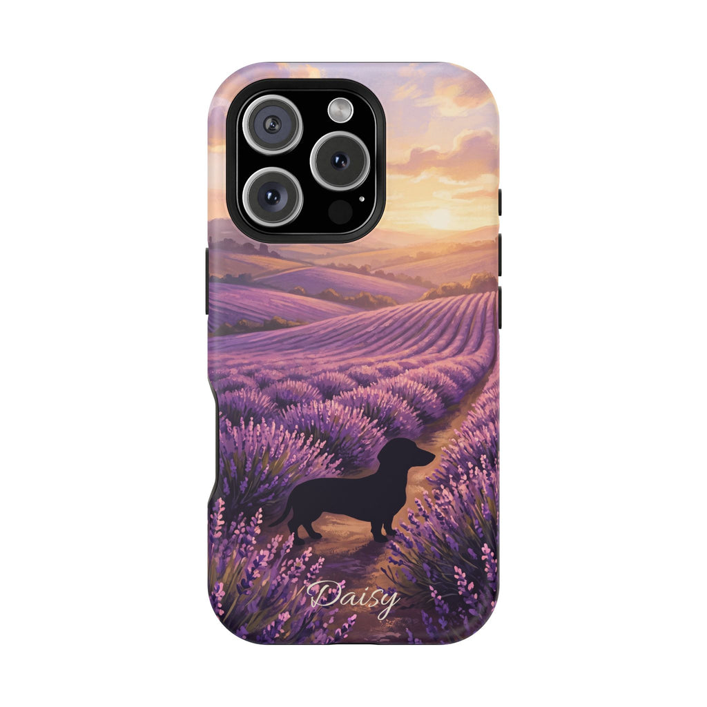 Personalized Dachshund Lavender Field Phone Case — Wireless Charging Cover