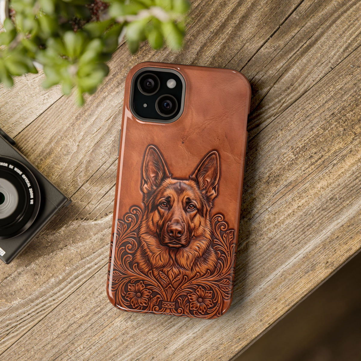 German Shepherd Phone Case | Western Tooled Art — Tough Magnetic Case with Wireless Charging