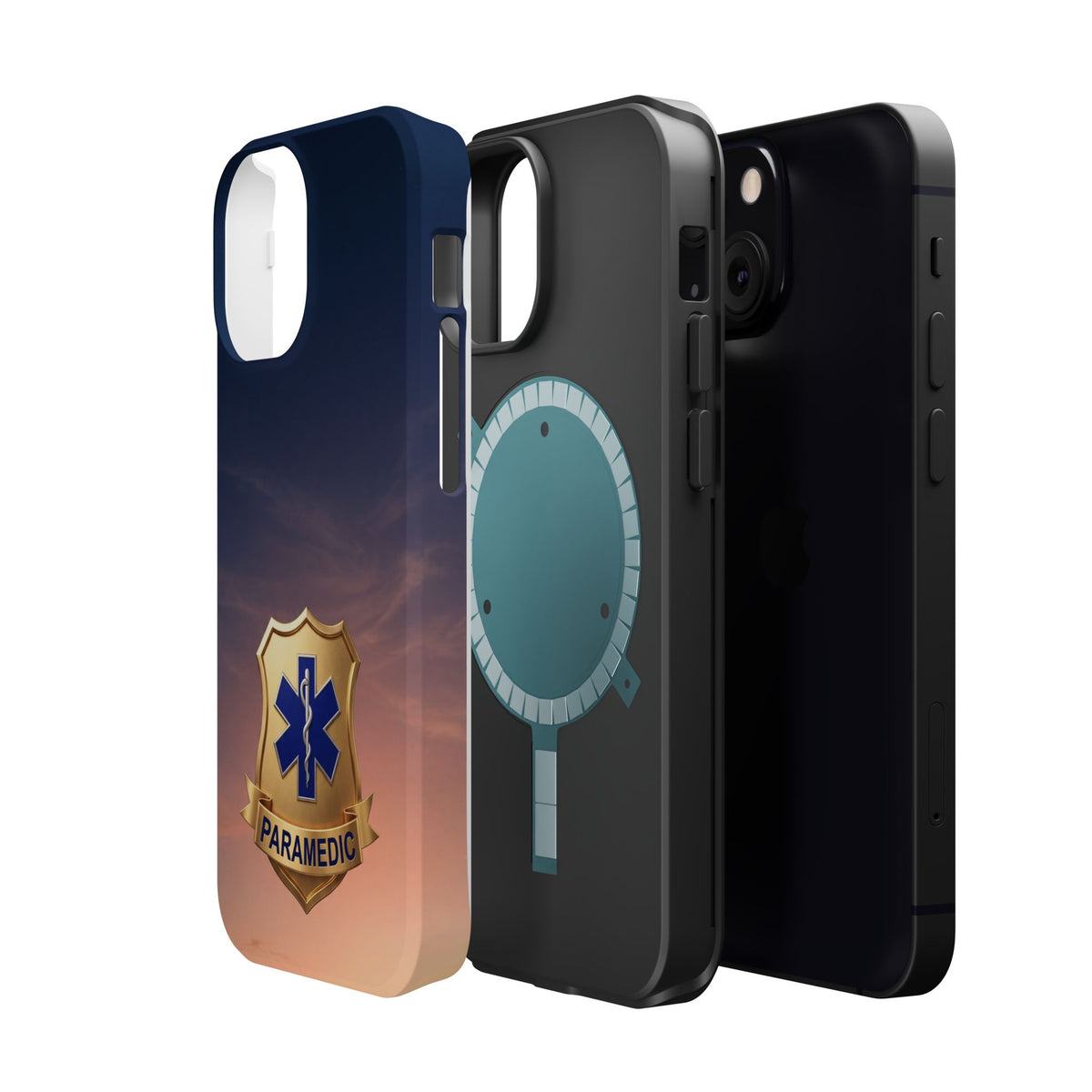 Gold Paramedic Badge Sunset Sky Phone Case — Magnetic Wireless Charging Cover