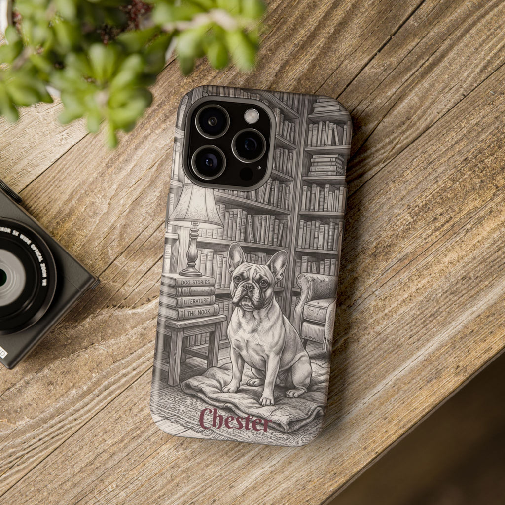 Personalized French Bulldog Library Study Phone Case — Wireless Charging Cover