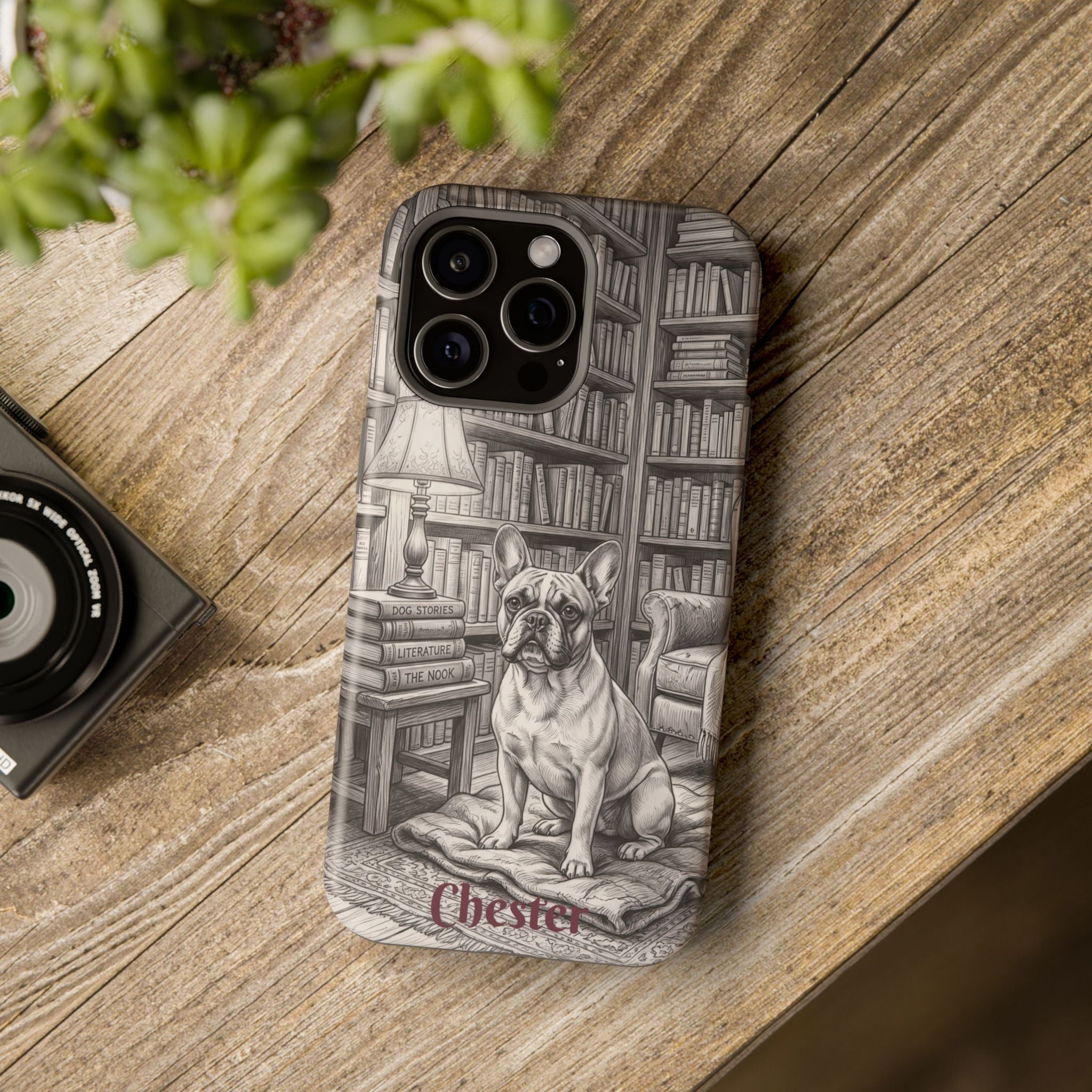 Personalized French Bulldog Library Study Phone Case — Wireless Charging Cover