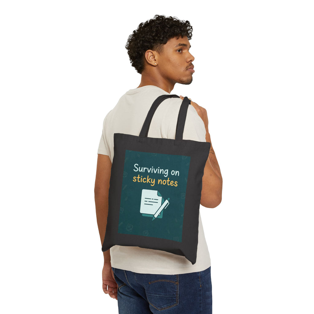 ⁠Surviving on Sticky Notes | Teacher Tote Bag | Teacher Appreciation Gift, Funny Teacher Tote Bag