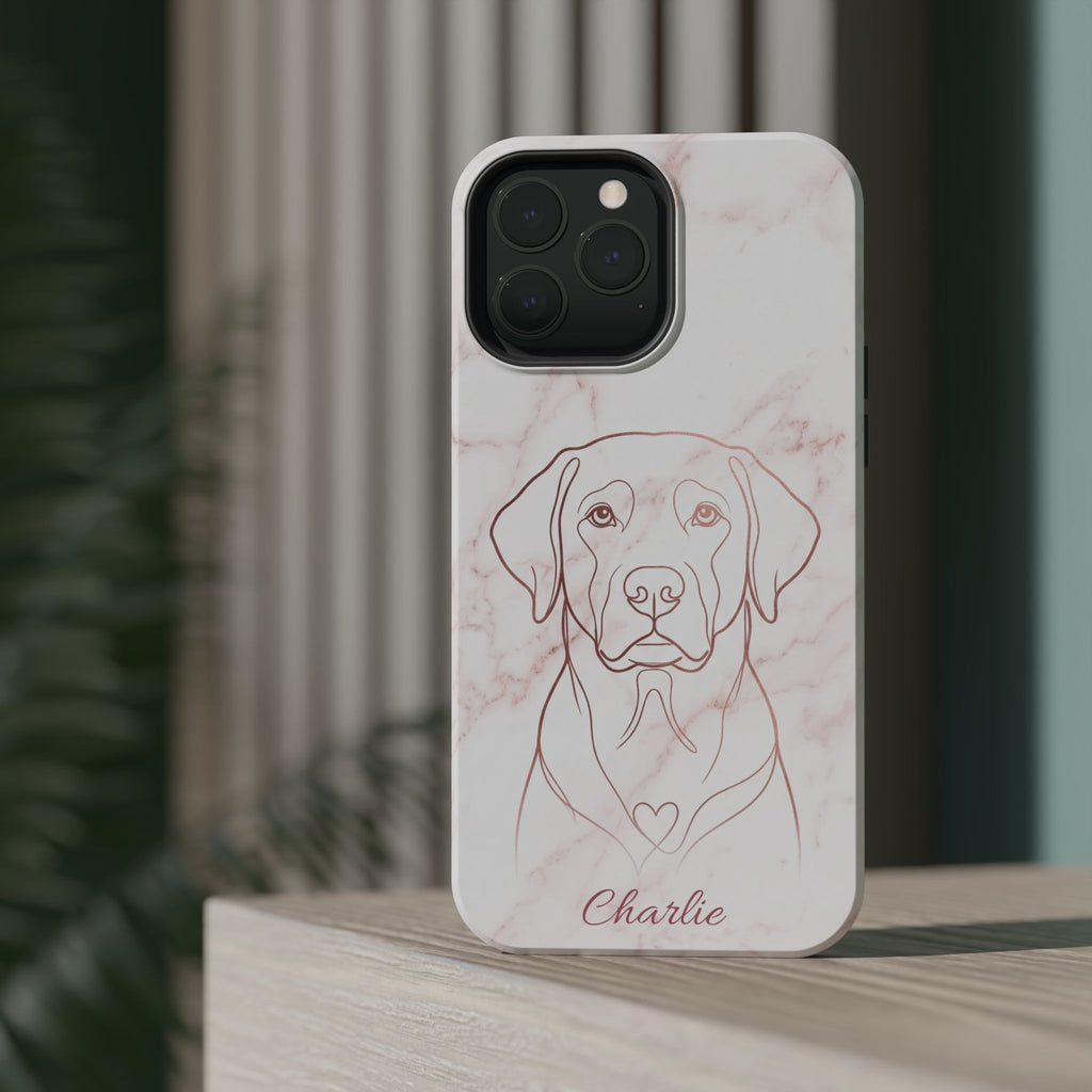 Personalized Rose Gold Marble Labrador Phone Case — Tough Magnetic Case with Wireless Charging