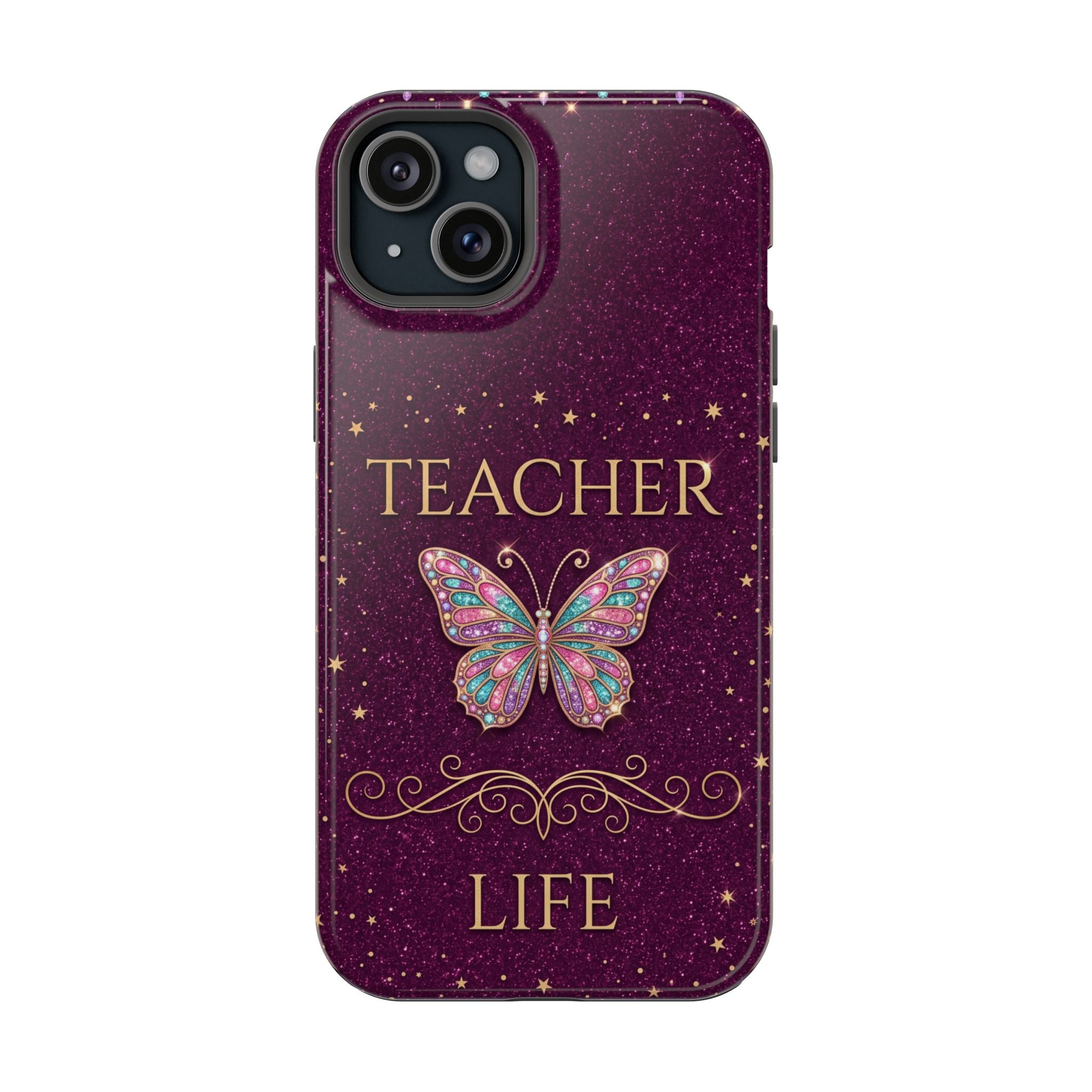 Teacher Life Glitter Butterfly Phone Case — Wireless Charging Cover