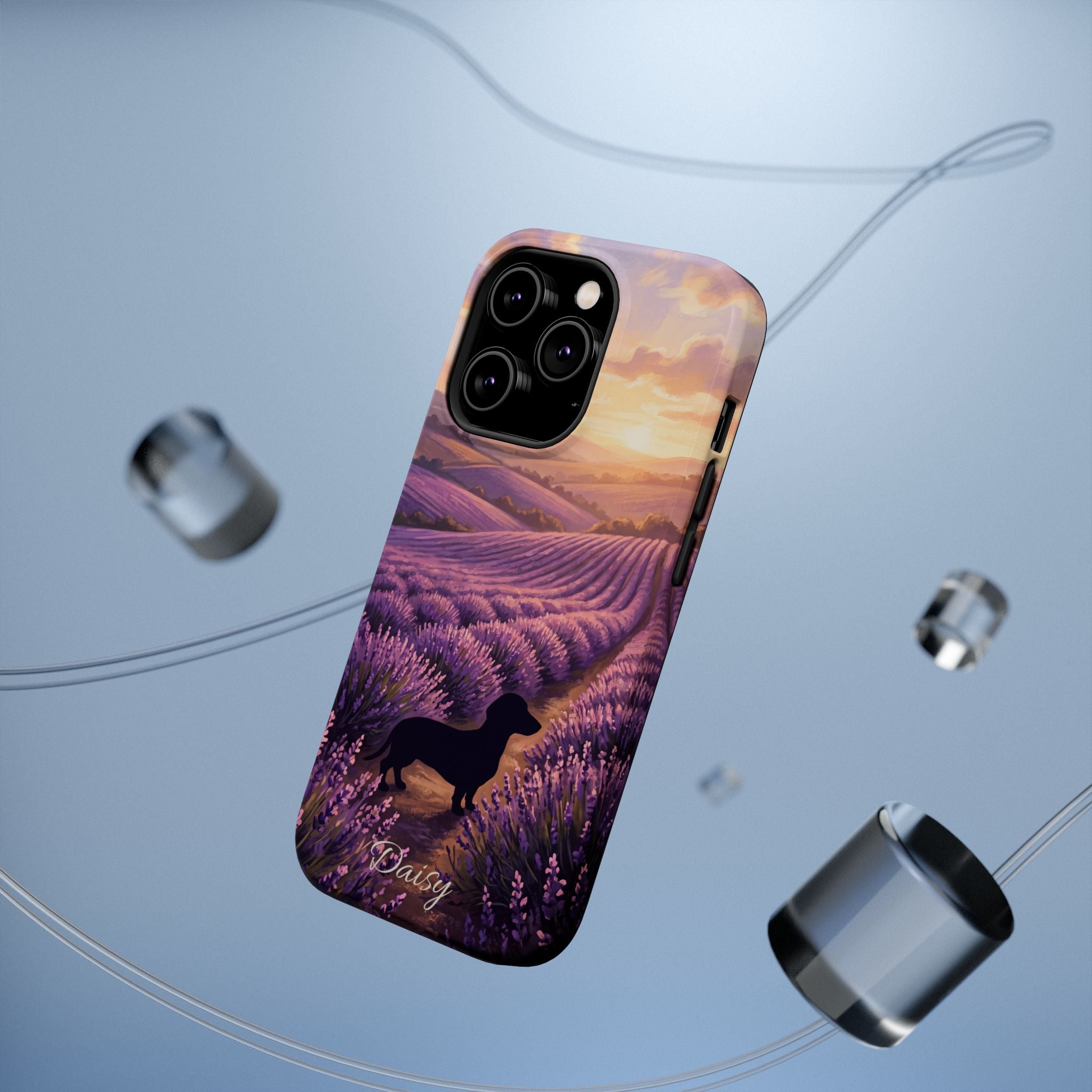 Personalized Dachshund Lavender Field Phone Case — Wireless Charging Cover