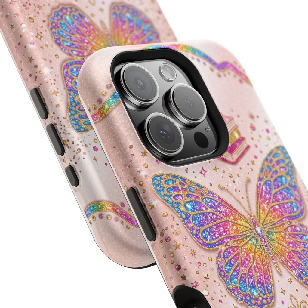 Blush Glitter Butterfly Personalized Teacher Phone Case — Wireless Charging Cover
