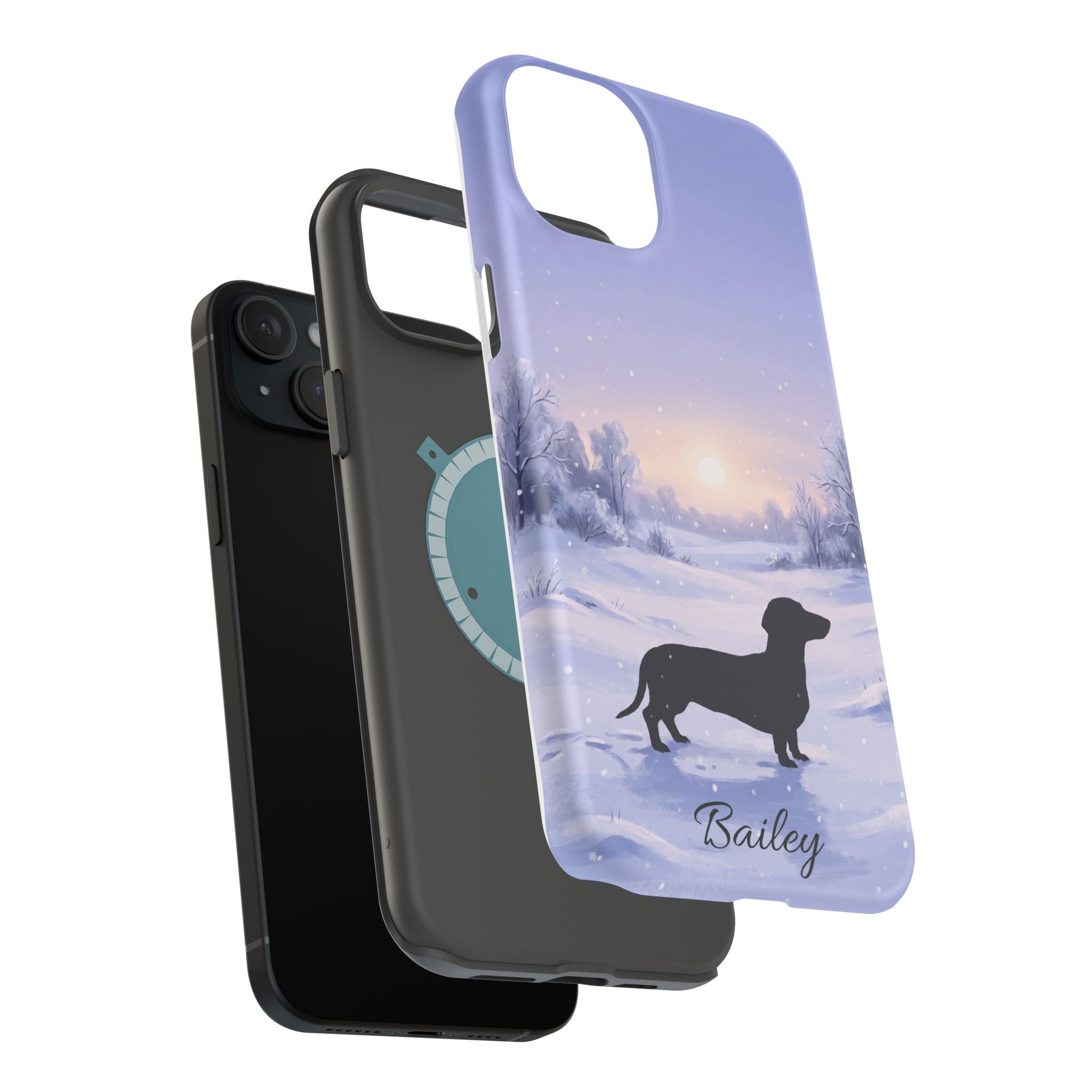 Personalized Dachshund Winter Snow Phone Case — Wireless Charging Cover