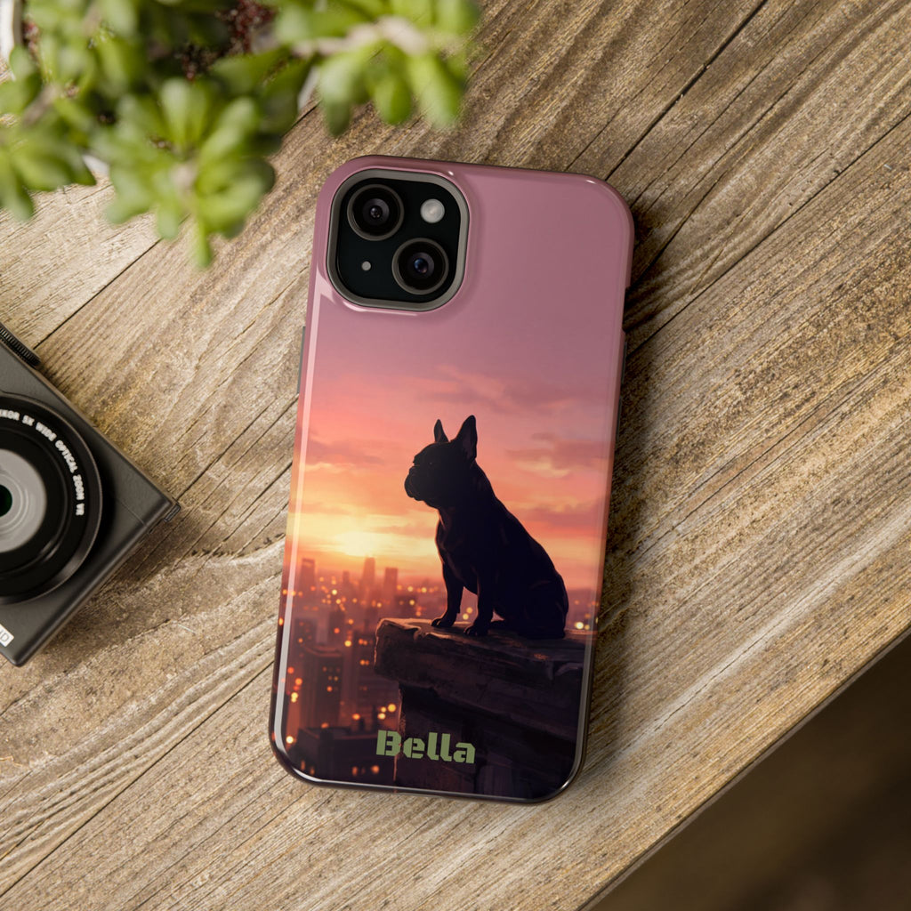 Personalized French Bulldog City Skyline Sunset Phone Case — Wireless Charging Cover