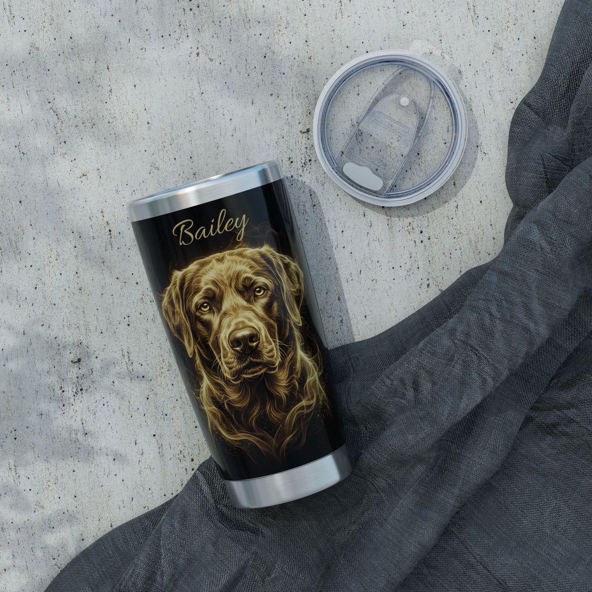 Labrador Personalized Tumbler | Gold Smoke Art — 20 oz Stainless Travel Mug