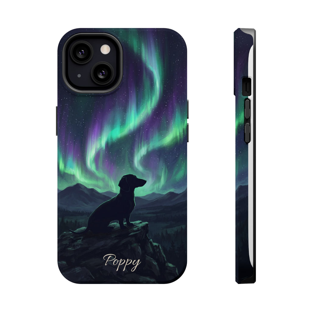 Personalized Dachshund Northern Lights Phone Case — Wireless Charging Cover