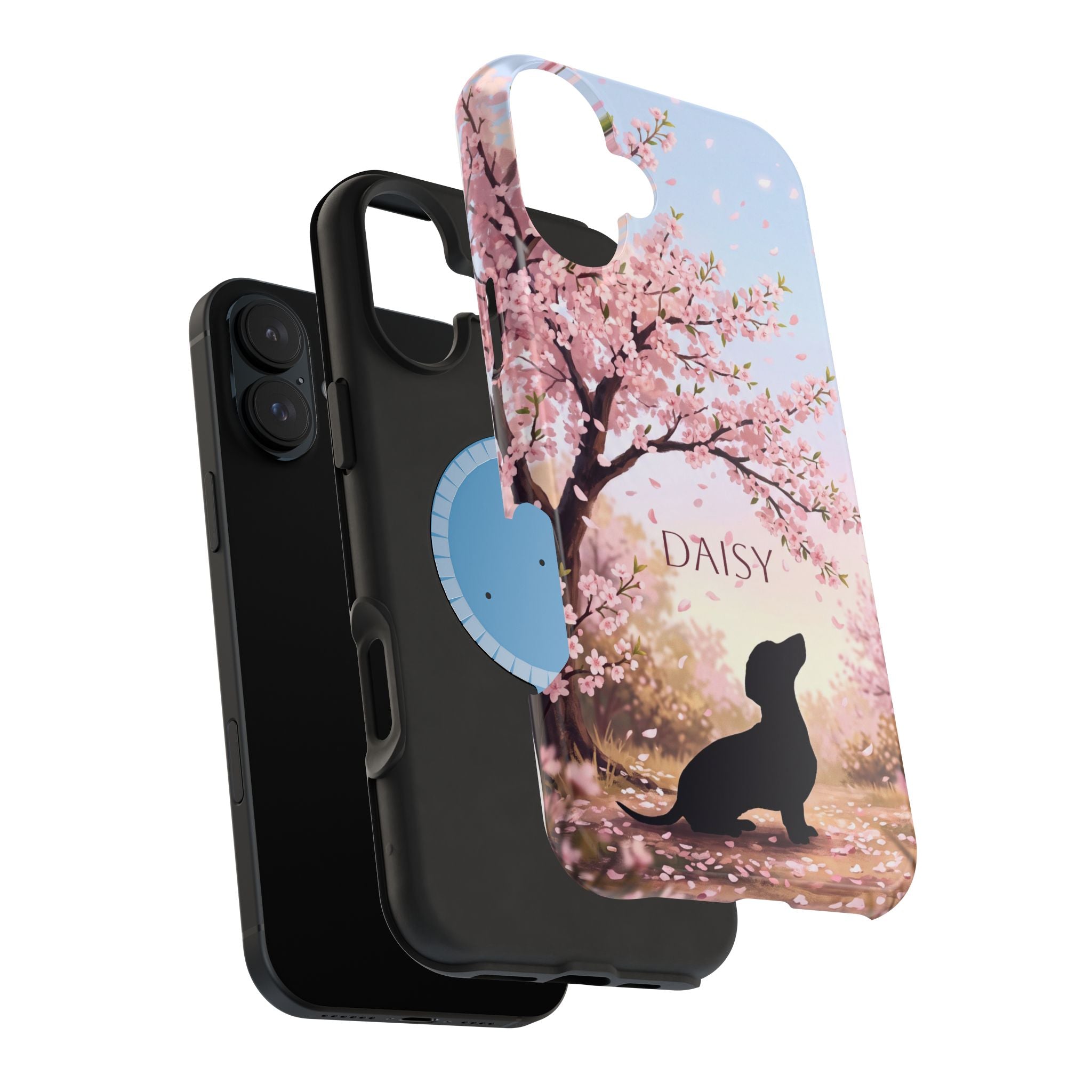 Personalized Dachshund Cherry Blossom Phone Case — Wireless Charging Cover