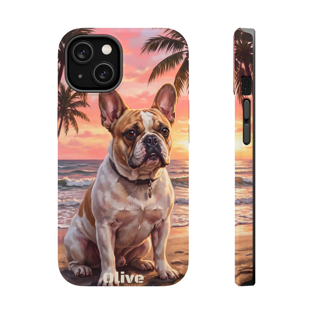 Personalized French Bulldog Beach Portrait Phone Case — Wireless Charging Cover