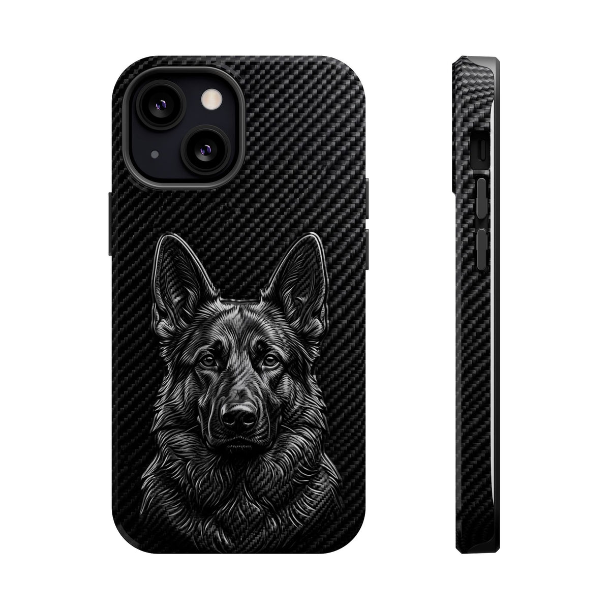 German Shepherd Phone Case | Black Carbon Art — Tough Magnetic Case with Wireless Charging
