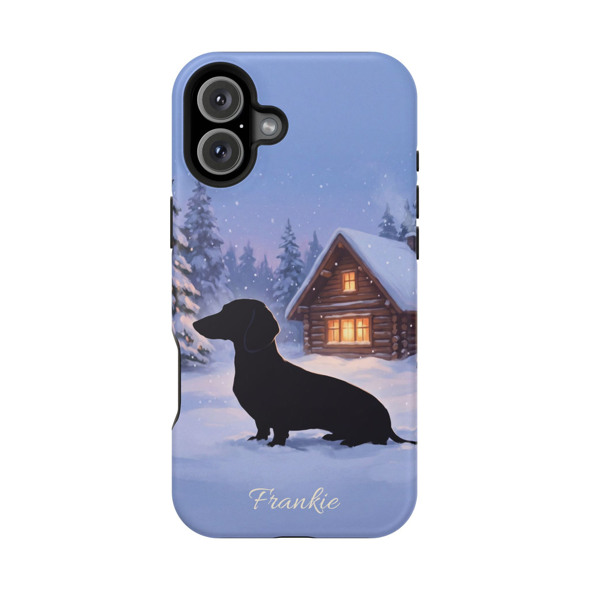 Personalized Dachshund Winter Cabin Phone Case — Wireless Charging Cover