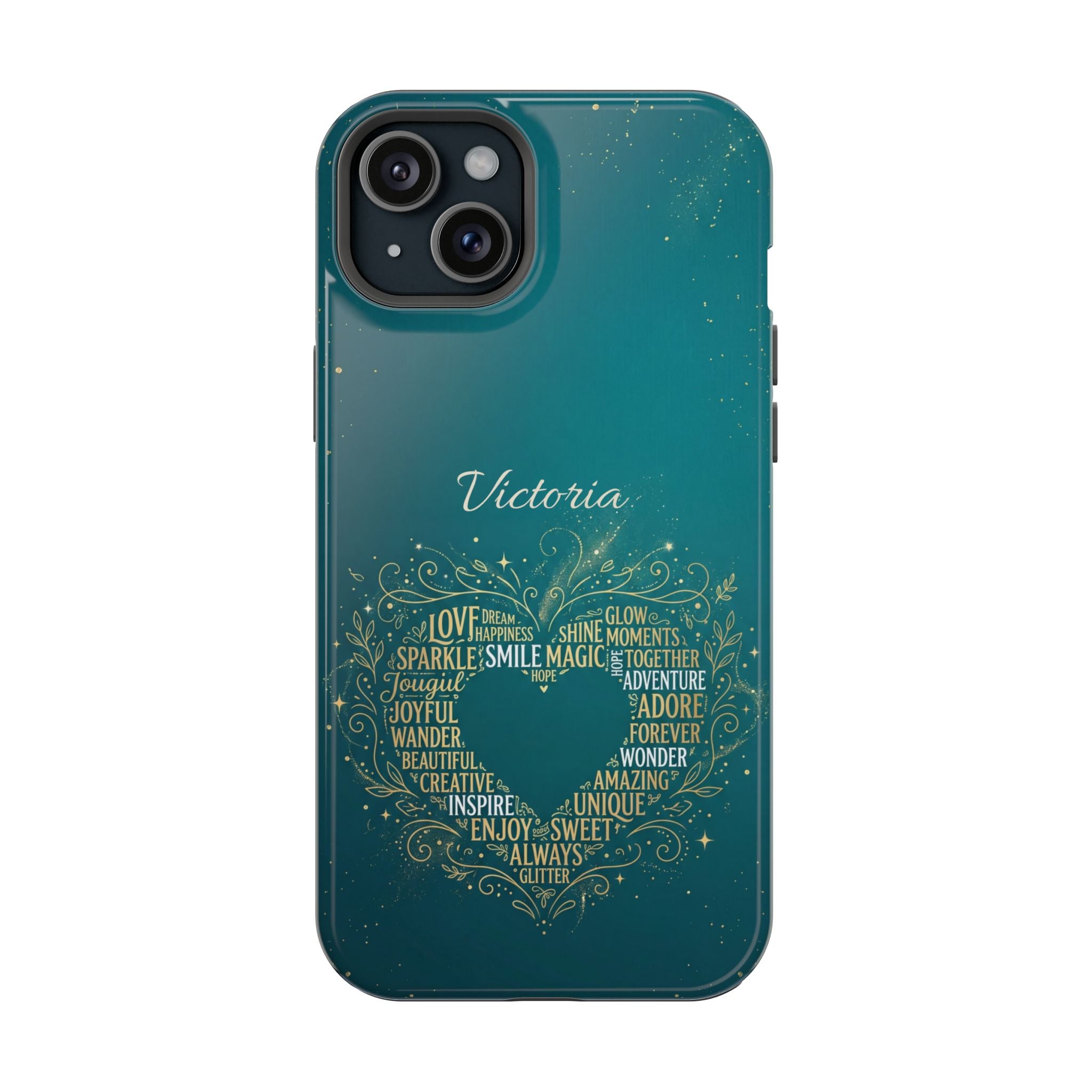 Personalized Teacher Heart Word Art Phone Case — Impact-Resistant Wireless Charging Cover