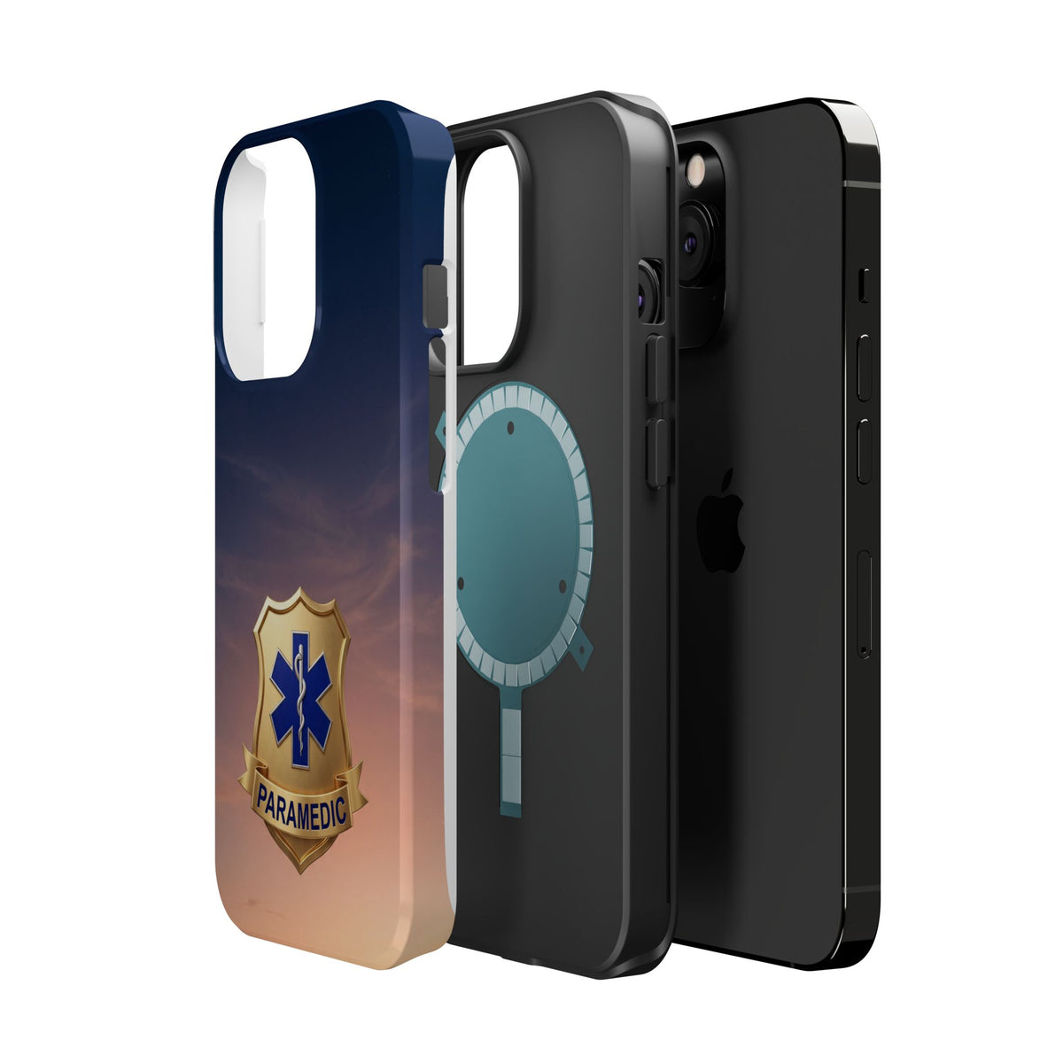 Gold Paramedic Badge Sunset Sky Phone Case — Magnetic Wireless Charging Cover