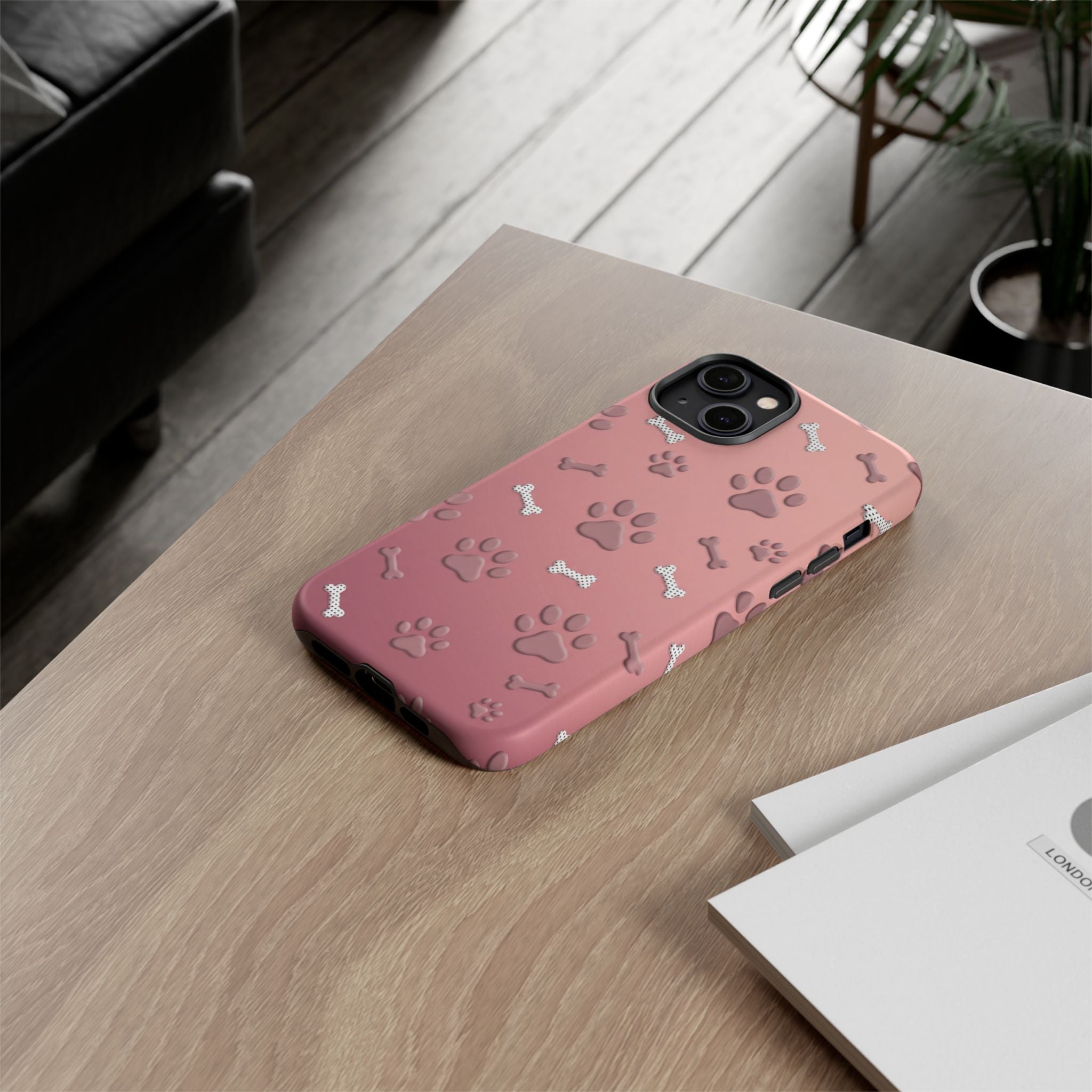 iPhone & Samsung Phone Case | Paw Print & Bone  | Dusty Rose Pattern Case for Frenchie Lovers