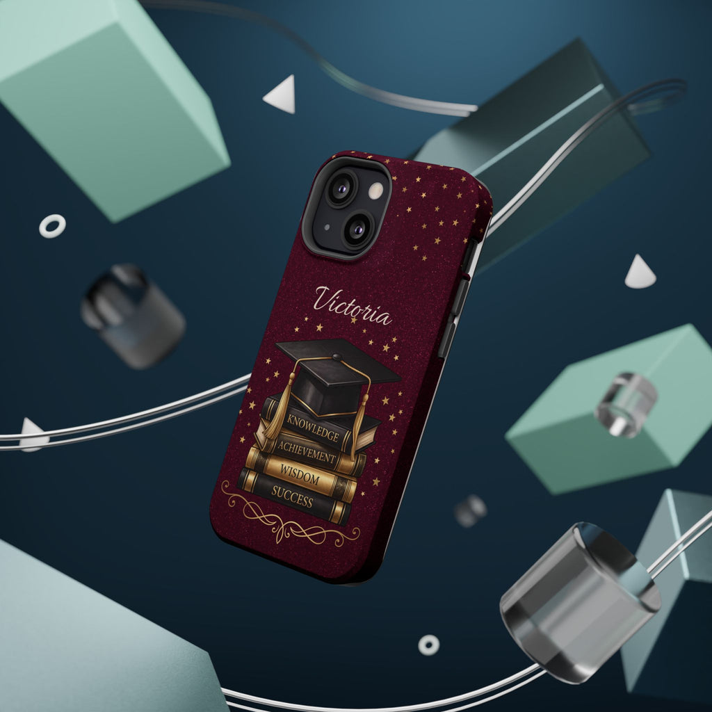 Graduation Cap & Books Personalized Teacher Phone Case — Wireless Charging Cover