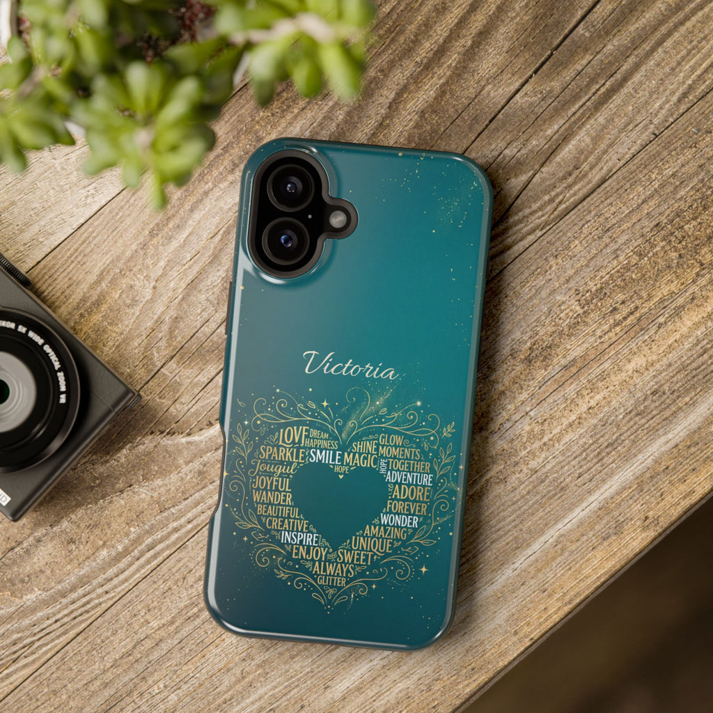 Personalized Teacher Heart Word Art Phone Case — Impact-Resistant Wireless Charging Cover
