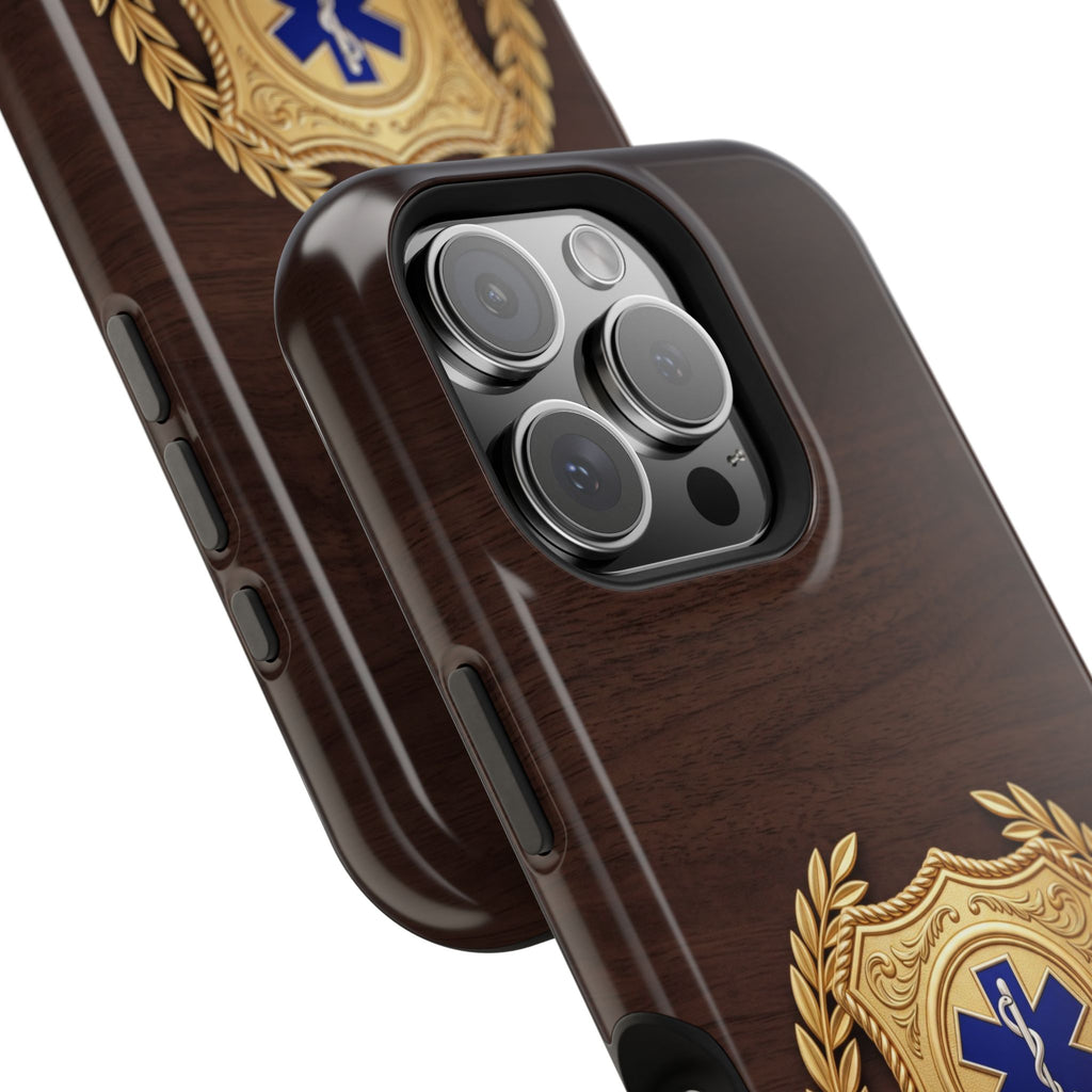 Gold Paramedic Laurel Badge Wood Phone Case — Magnetic Wireless Charging Cover