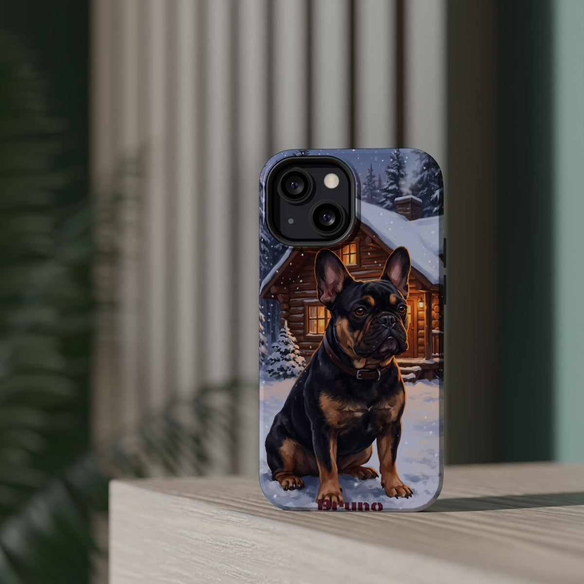 Personalized French Bulldog Cozy Cabin Phone Case — Wireless Charging Cover