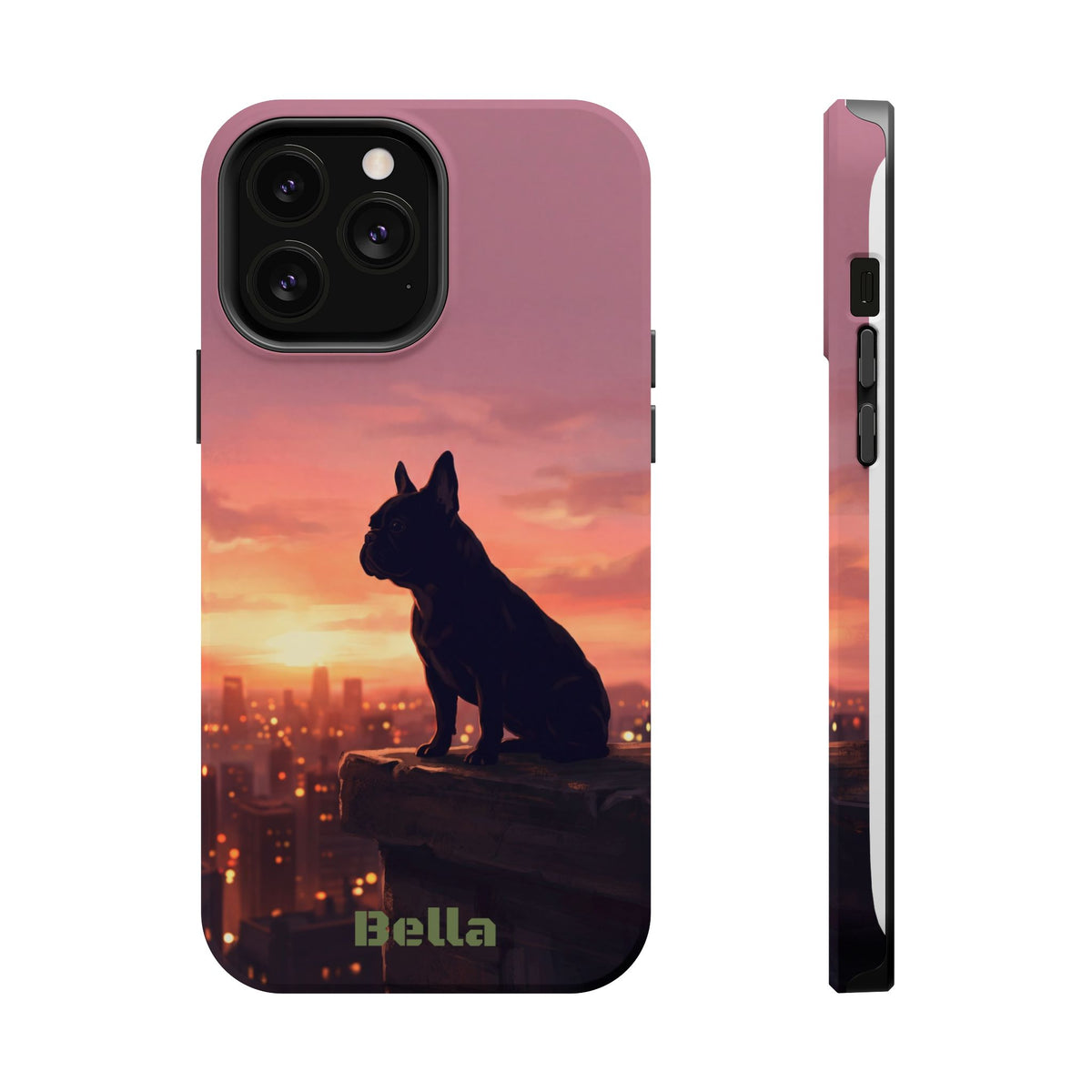 Personalized French Bulldog City Skyline Sunset Phone Case — Wireless Charging Cover