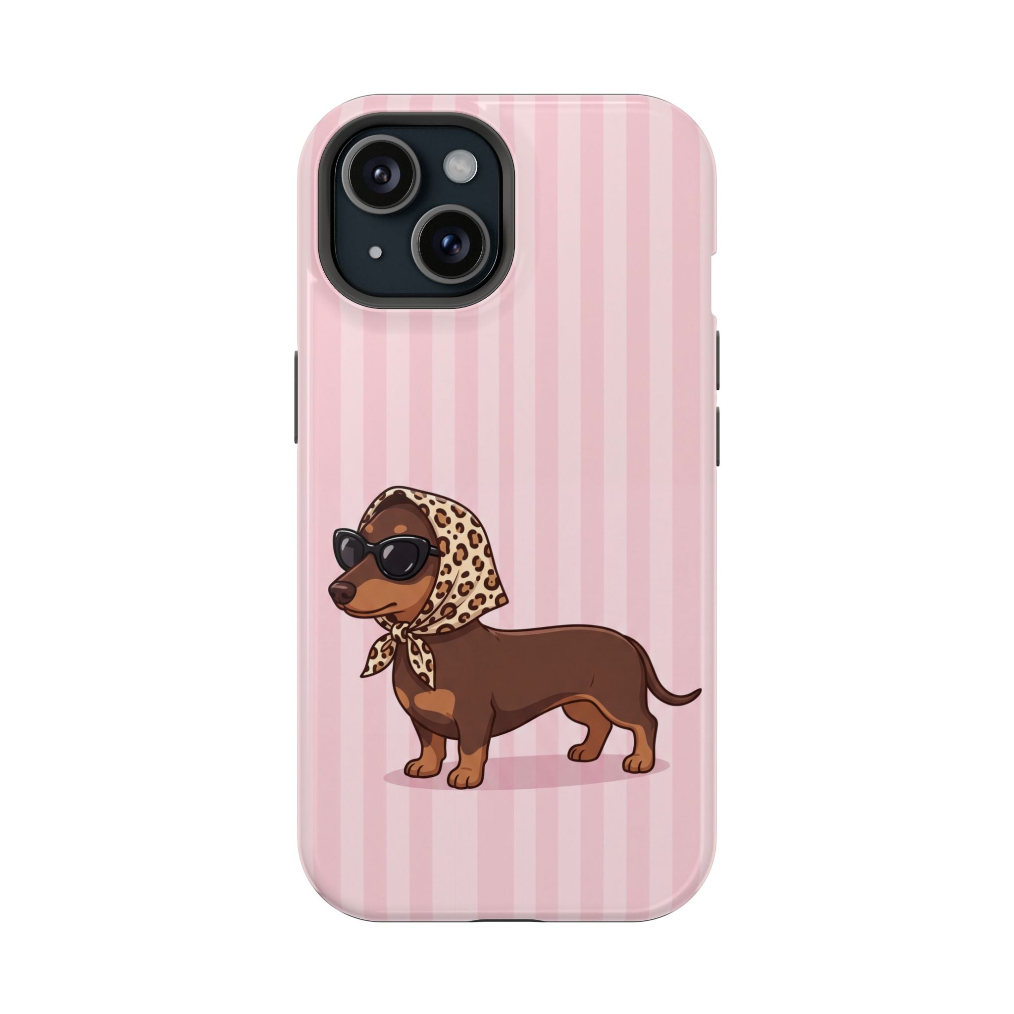 Preppy Dachshund Phone Case — Impact-Resistant Wireless Charging Cover