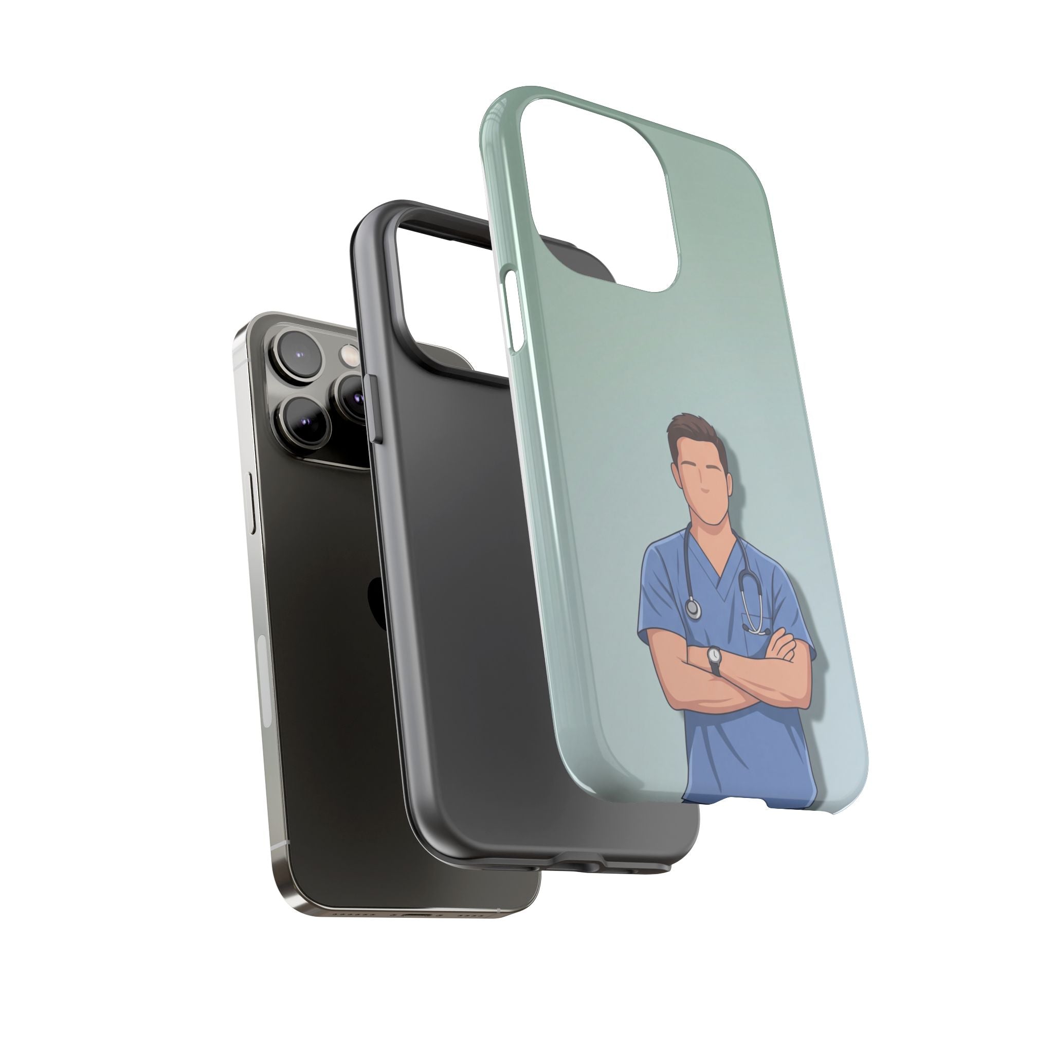 Male Nurse Phone Case | Confident Nurse in Blue Scrubs Illustration | iPhone & Samsung