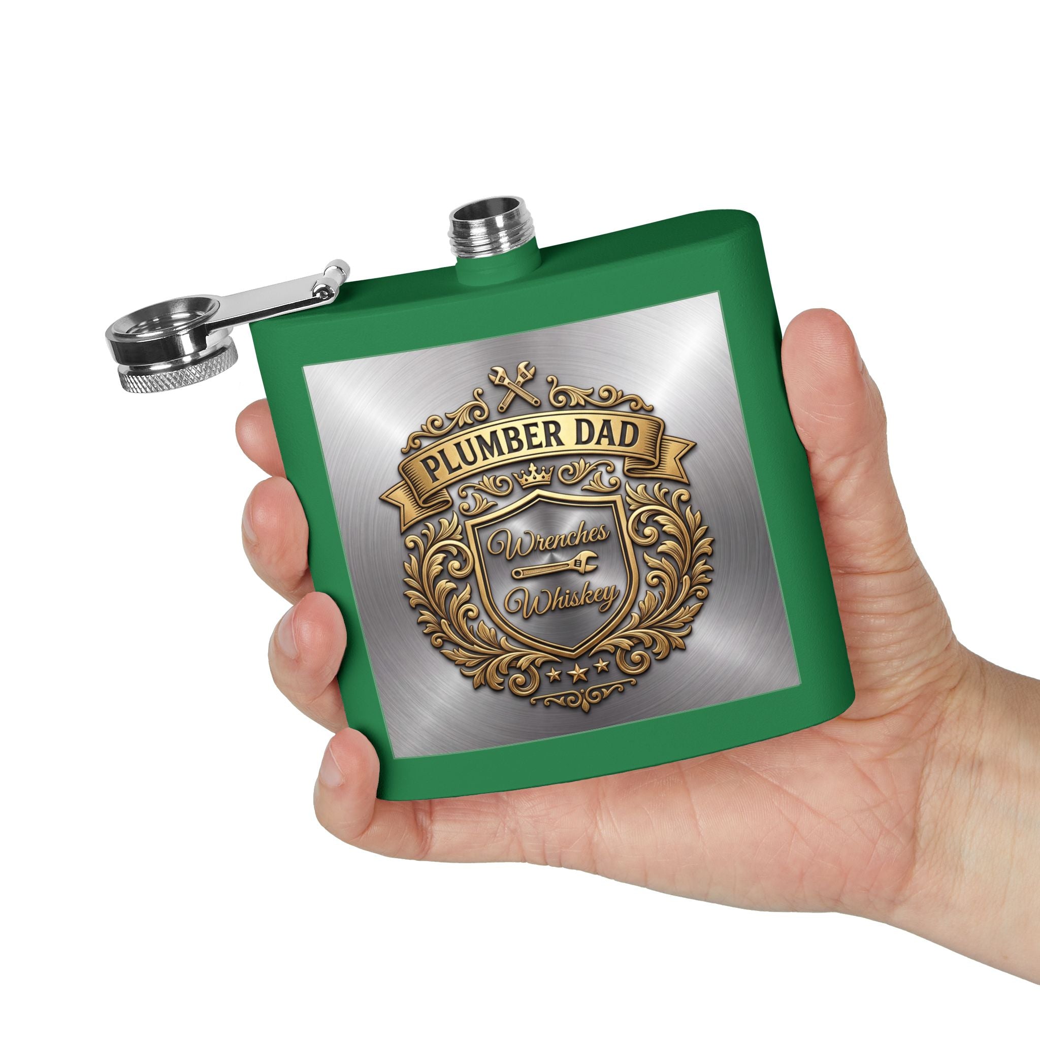 Flask — "Plumber Dad: Wrenches & Whiskey" 6oz Stainless Steel Hip Flask