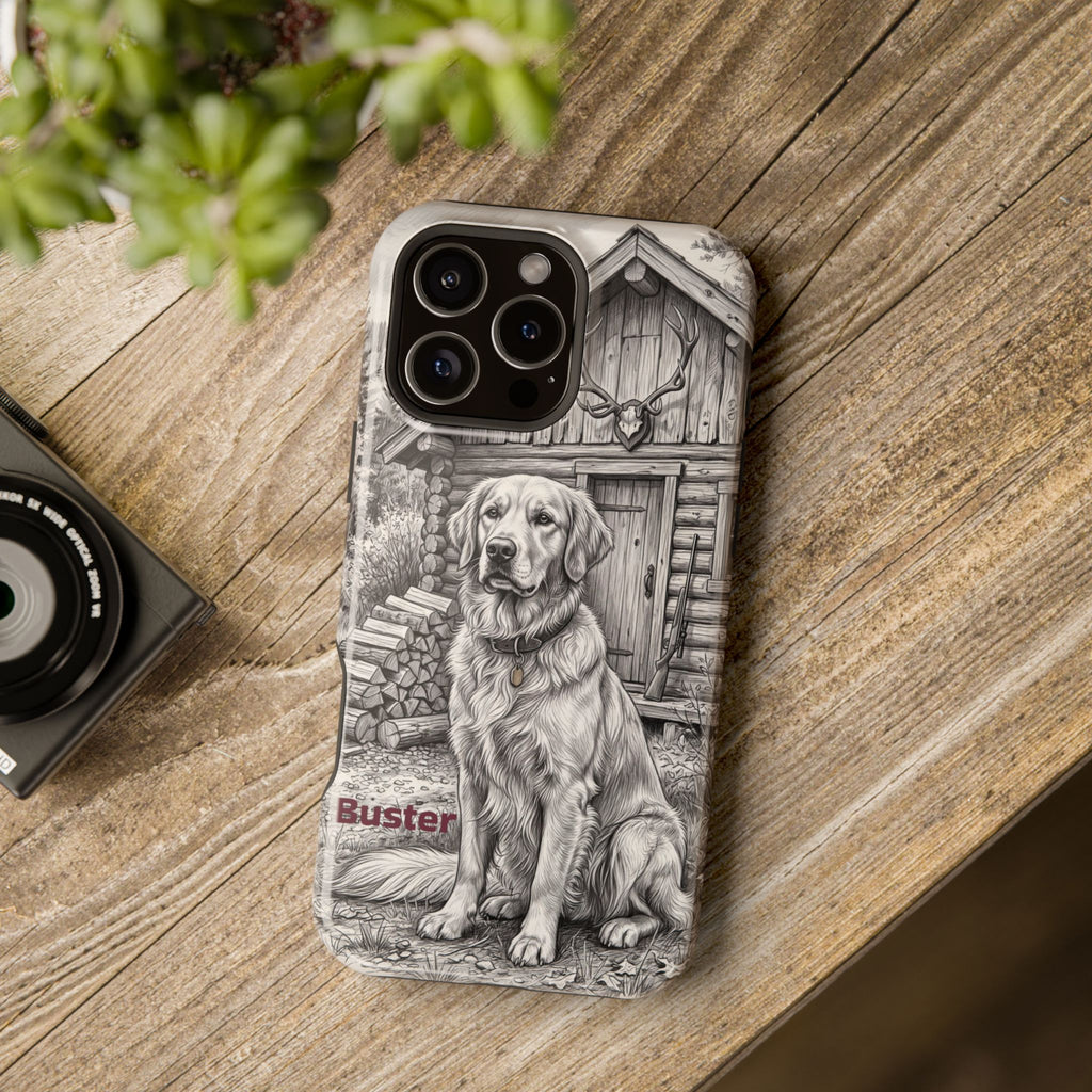 Personalized Golden Retriever Cabin Porch Phone Case — Wireless Charging Cover
