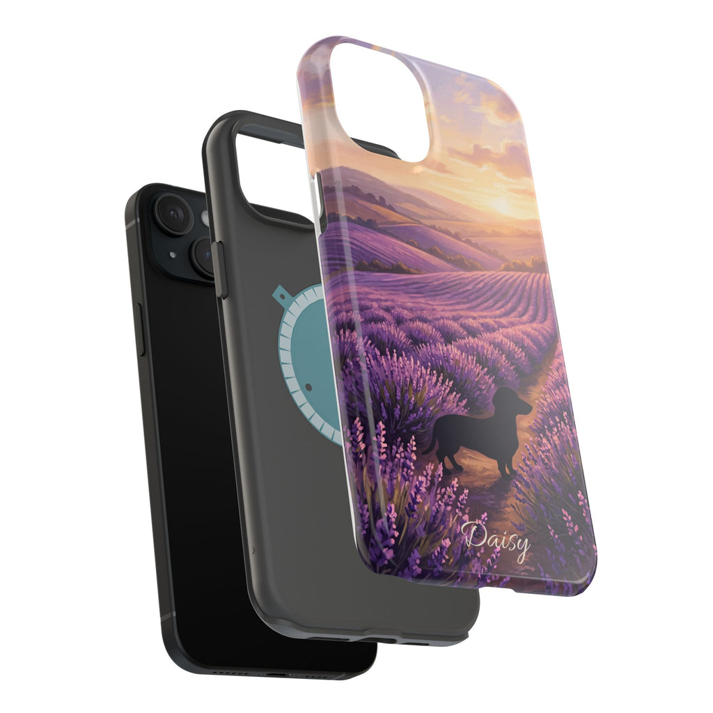 Personalized Dachshund Lavender Field Phone Case — Wireless Charging Cover