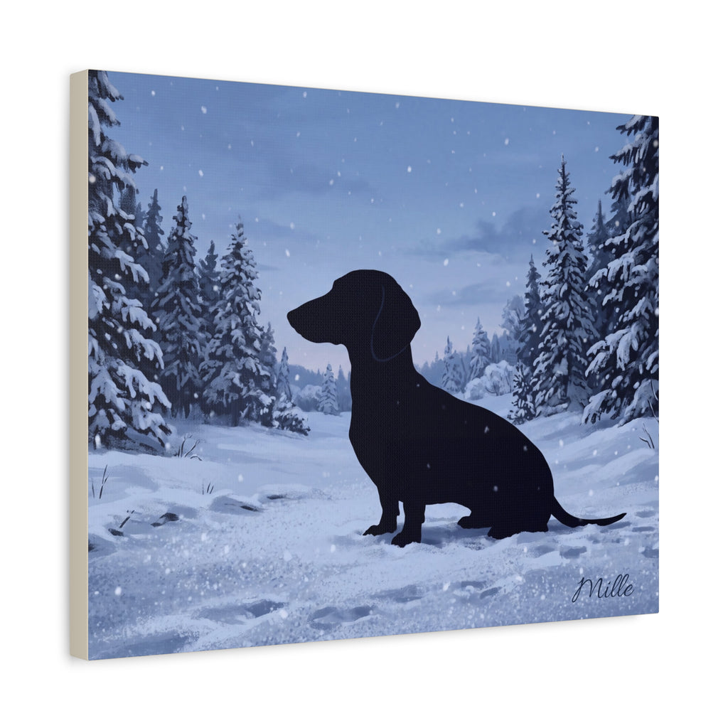 Personalized Dachshund Snow Scene Canvas — Stretched Matte Wall Art