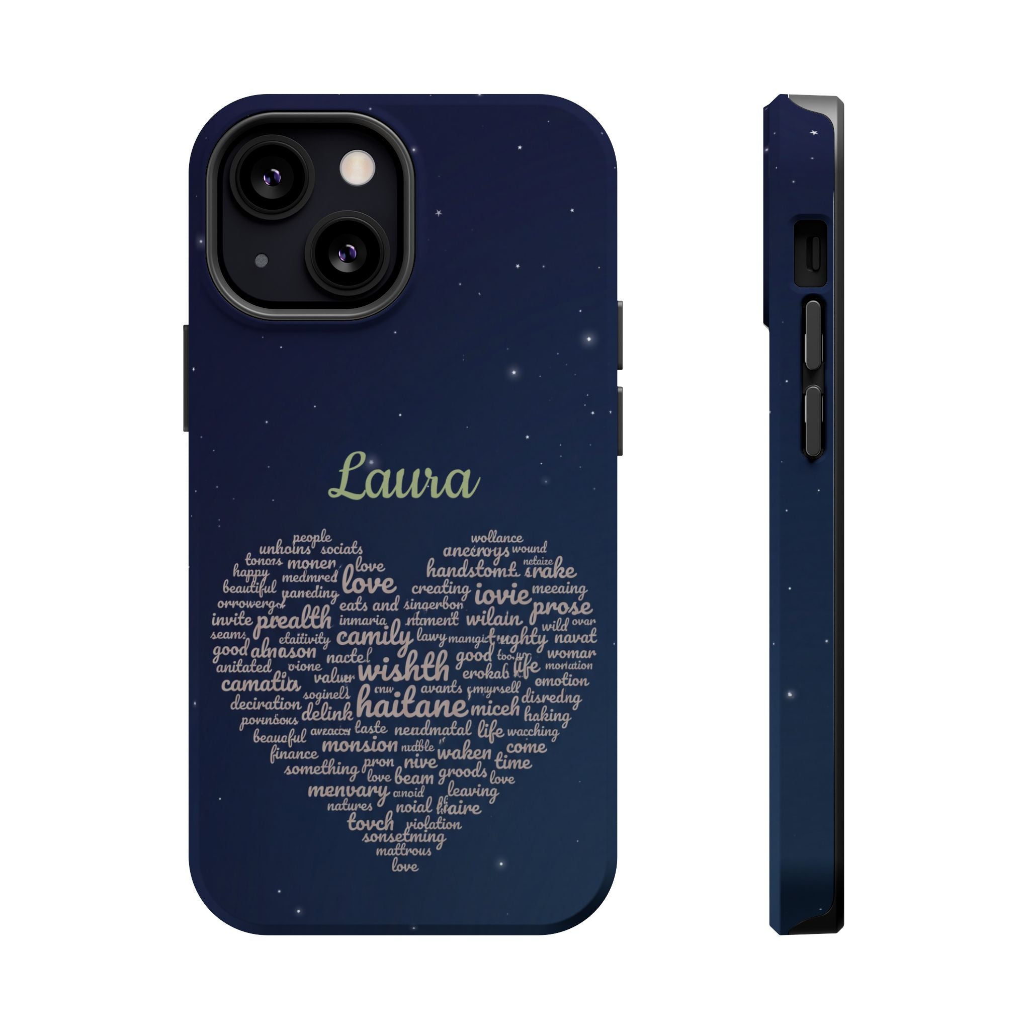 Personalized Teacher Heart Word Art Phone Case — Navy Wireless Charging Cover
