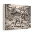 Golden Retriever Cabin Sketch Personalized Canvas | Rustic Woodland Wall Art