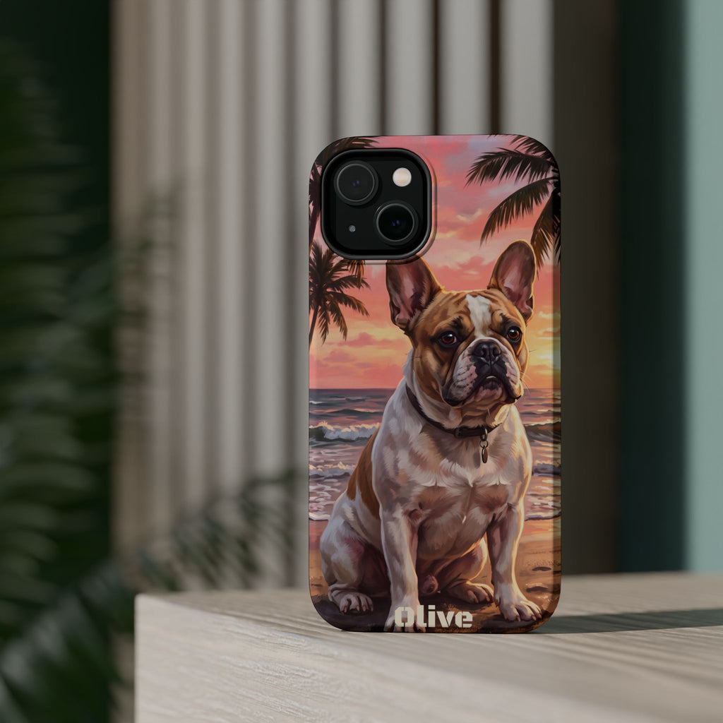Personalized French Bulldog Beach Portrait Phone Case — Wireless Charging Cover