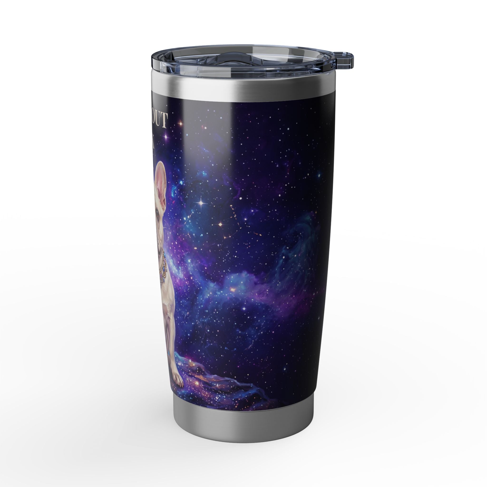Personalized Frenchie Tumbler – Purple Galaxy Travel Mug, Custom Name Gift for Dog Lover