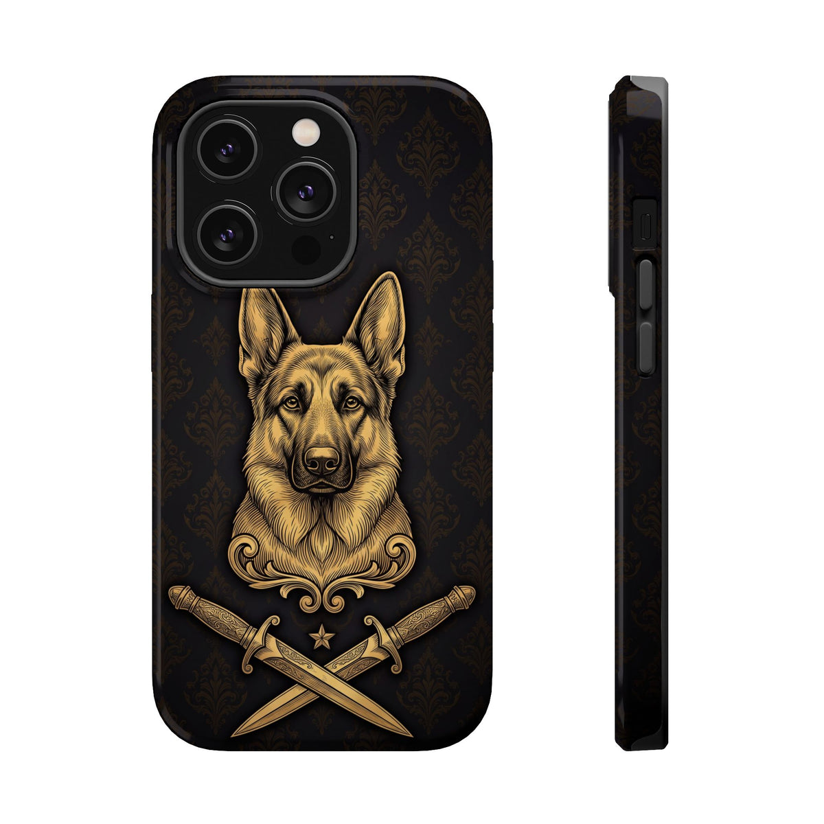 German Shepherd Phone Case | Gold Heraldic Crest Art — Tough Magnetic Case with Wireless Charging