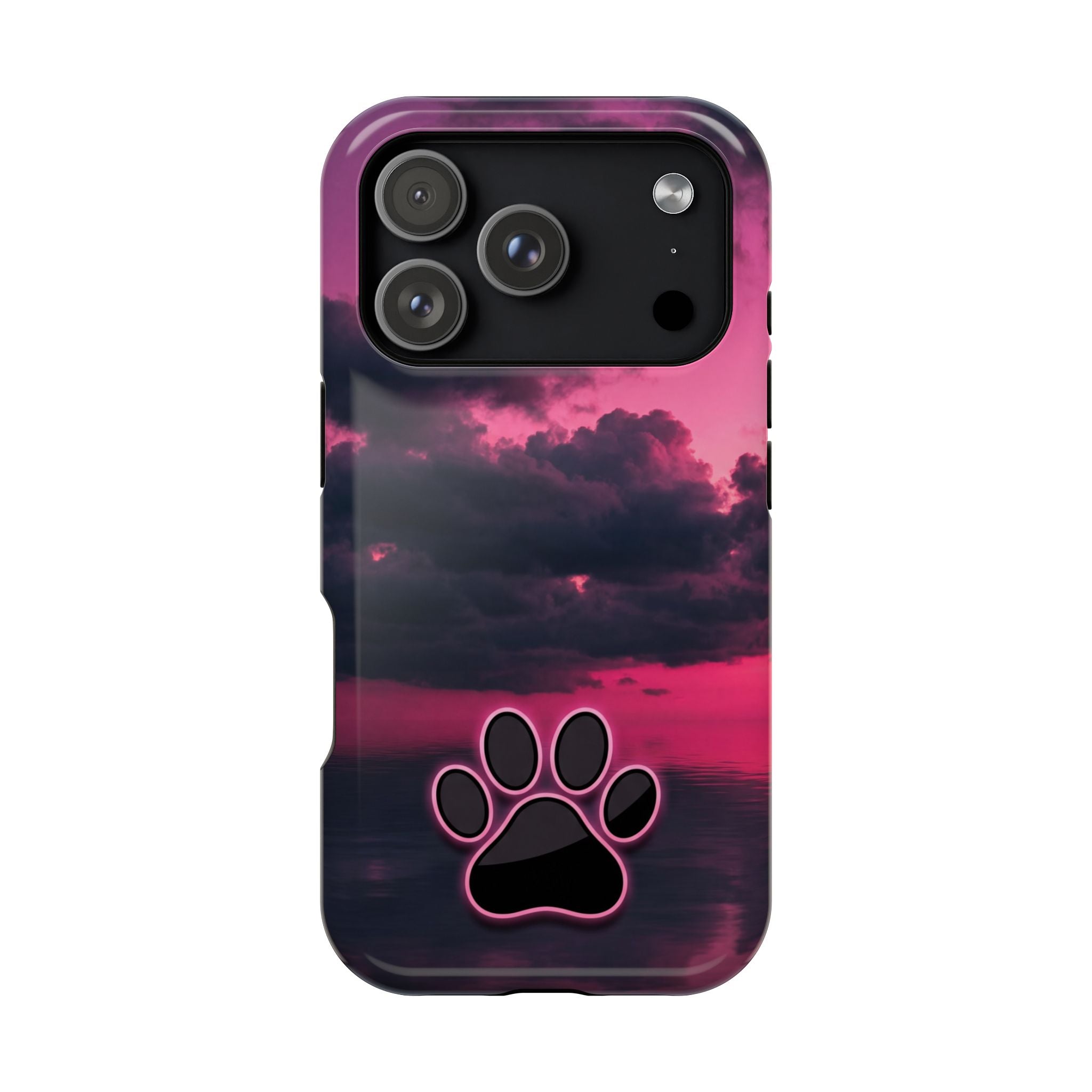 Pink Sky Paw Print Phone Case — Impact-Resistant Wireless Charging Cover