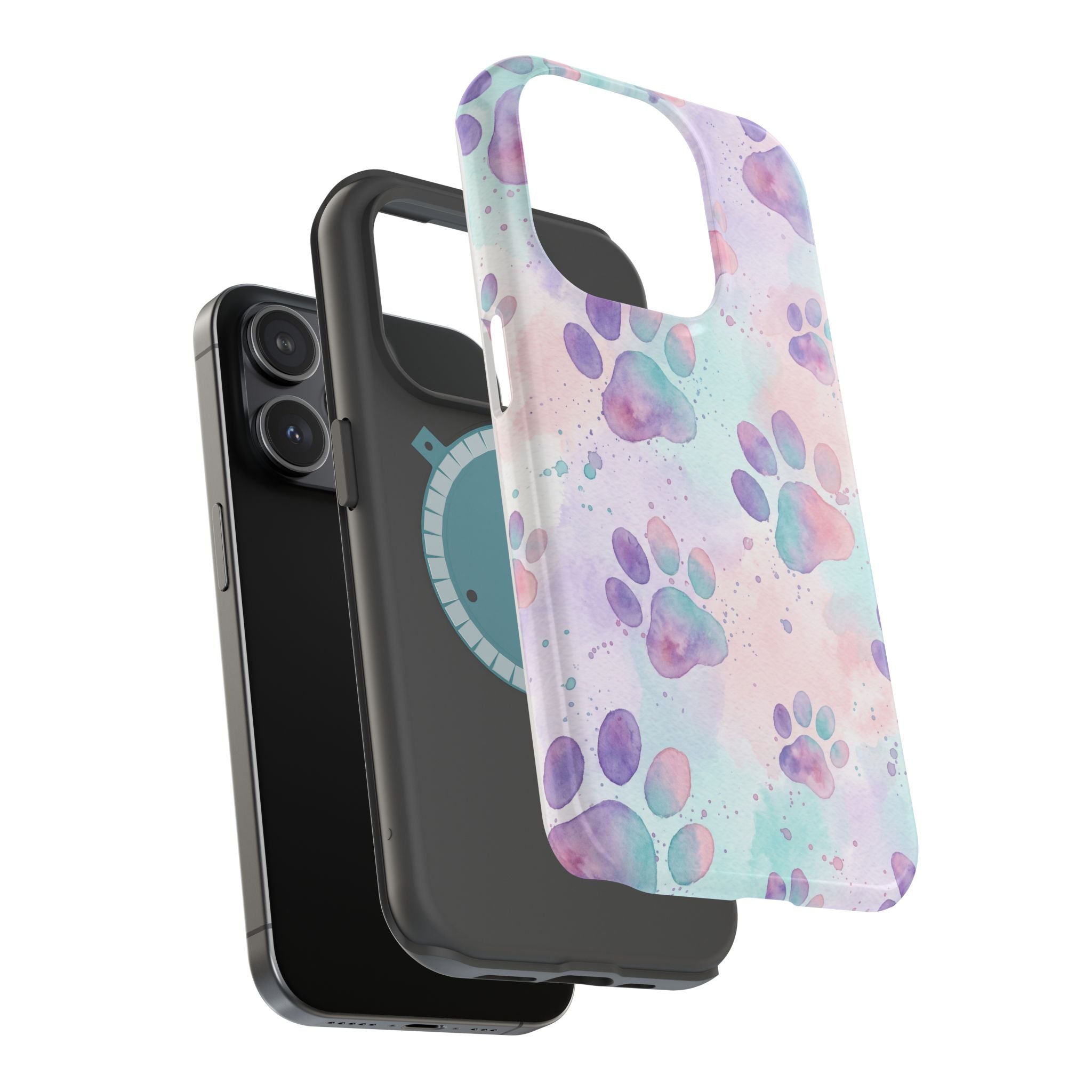 Watercolor Paw Print Phone Case — Impact-Resistant Wireless Charging Cover