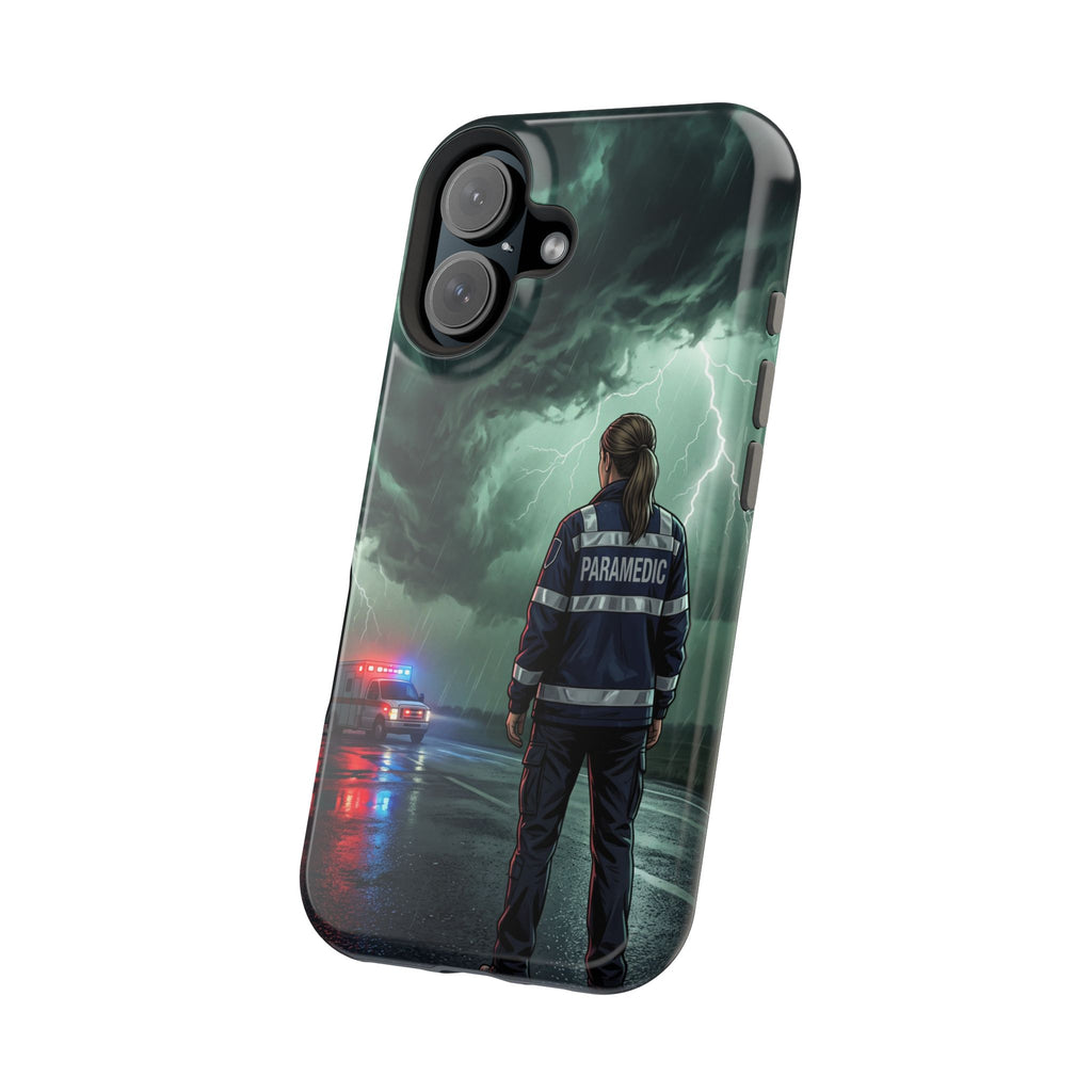 Female Paramedic Green Storm Phone Case — Magnetic Wireless Charging Cover