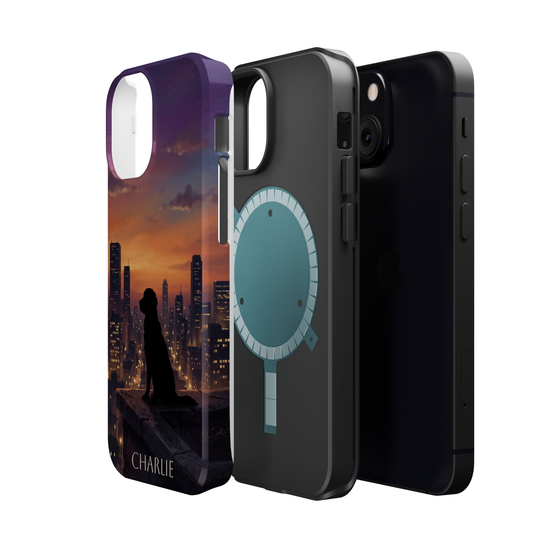 Personalized Golden Retriever City Skyline Phone Case — Wireless Charging Cover