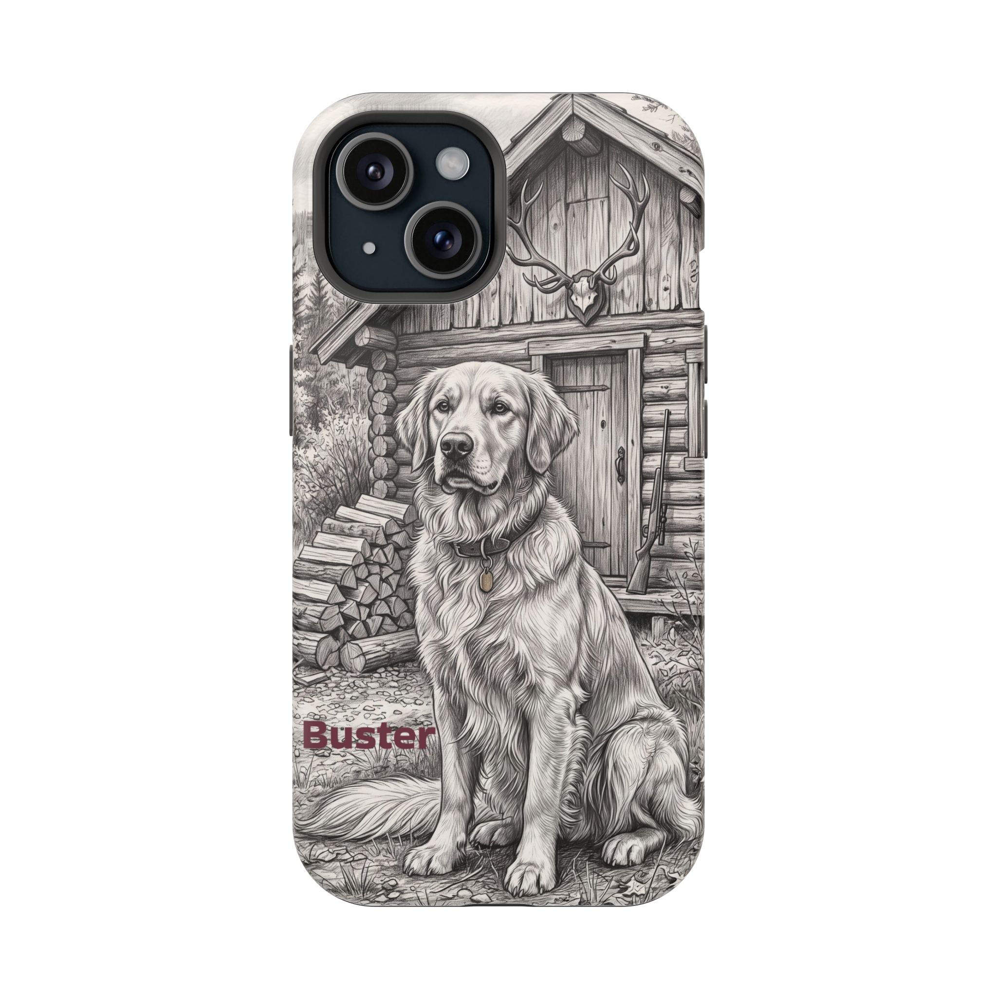 Personalized Golden Retriever Cabin Porch Phone Case — Wireless Charging Cover