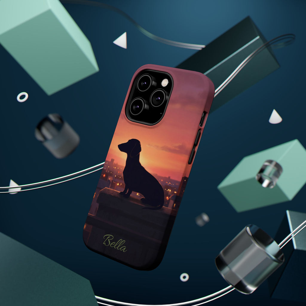 Personalized Dachshund Rooftop Sunset Phone Case — Wireless Charging Cover