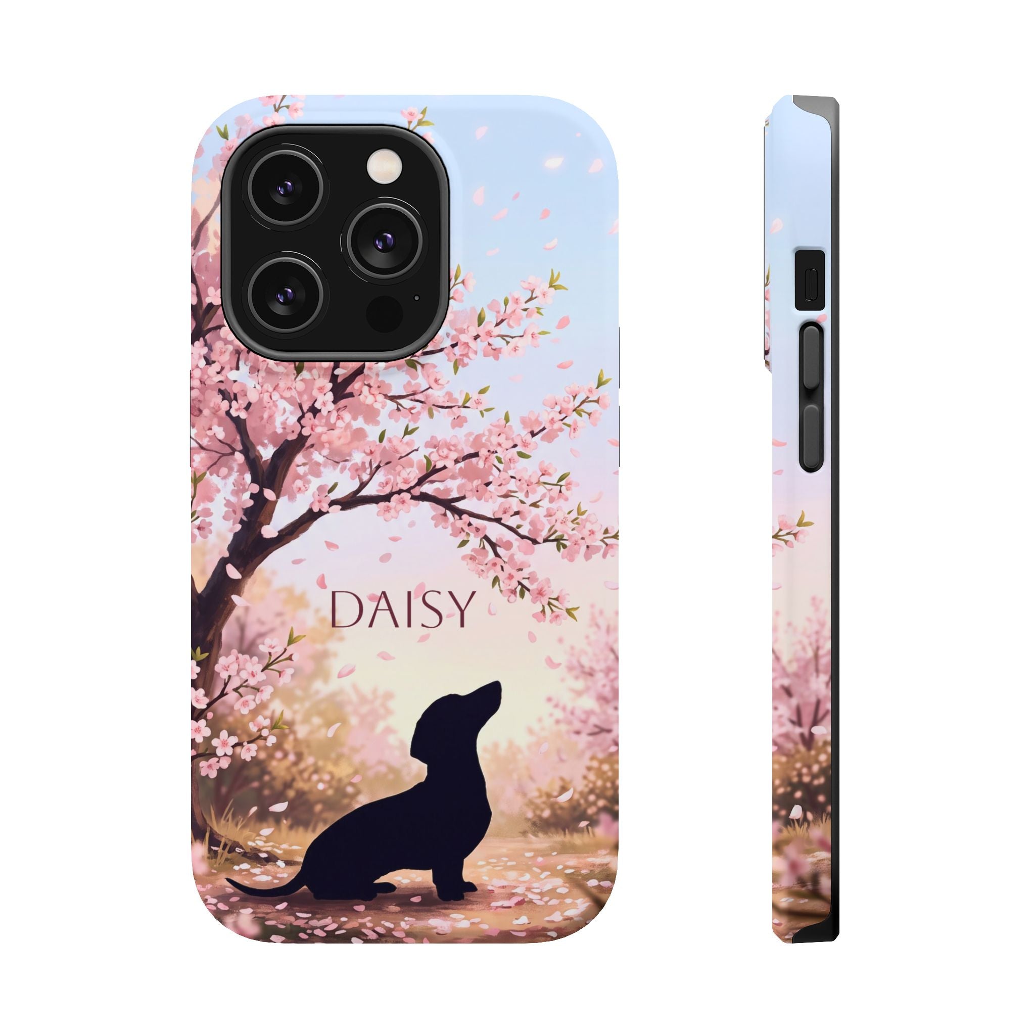 Personalized Dachshund Cherry Blossom Phone Case — Wireless Charging Cover