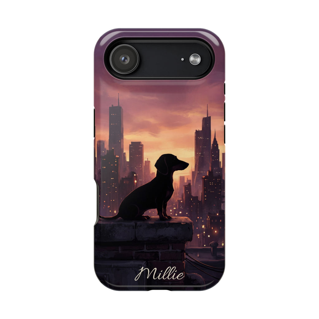 Personalized Dachshund City Skyline Phone Case — Wireless Charging Cover
