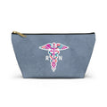 RN Floral Caduceus Dusty Blue Accessory Pouch — T-Bottom Zipper Bag
