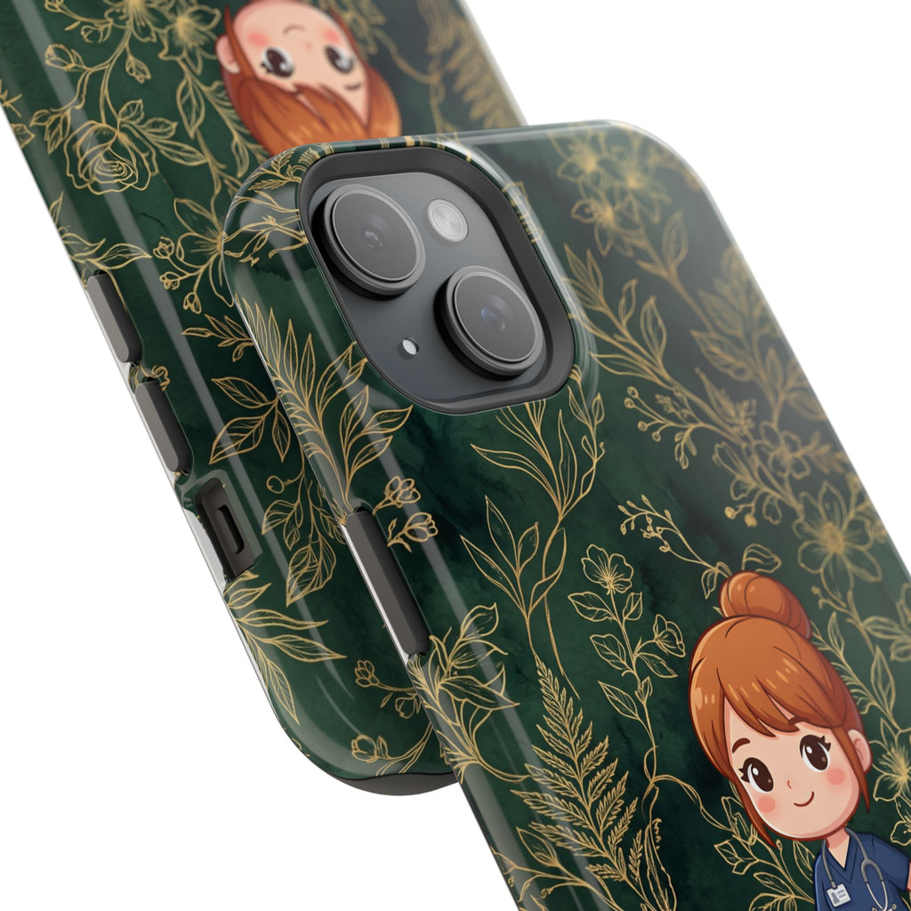 Personalized Nurse Botanical Phone Case — Impact-Resistant Wireless Charging Cover