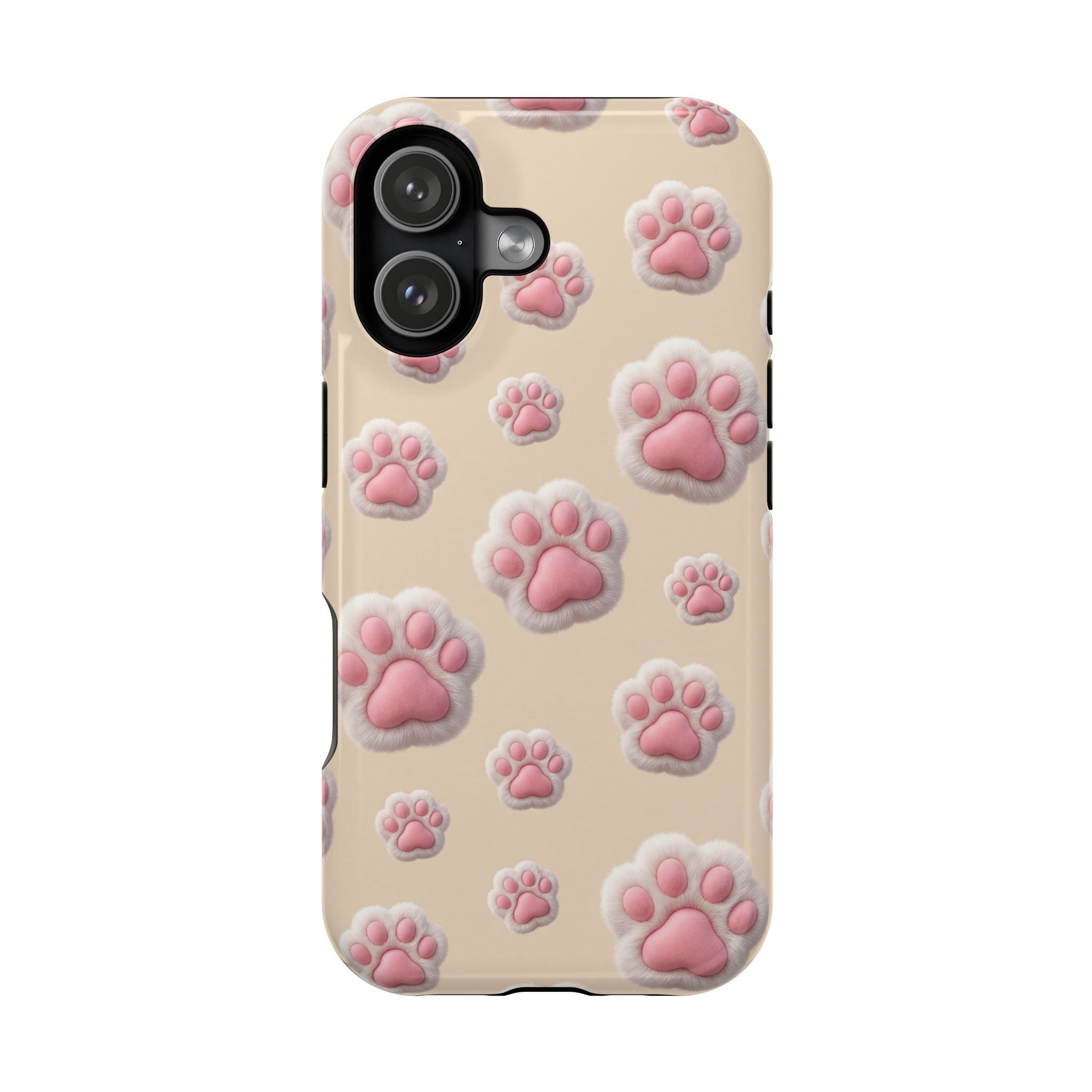 Pink Paw Print Phone Case — Impact-Resistant Wireless Charging Cover